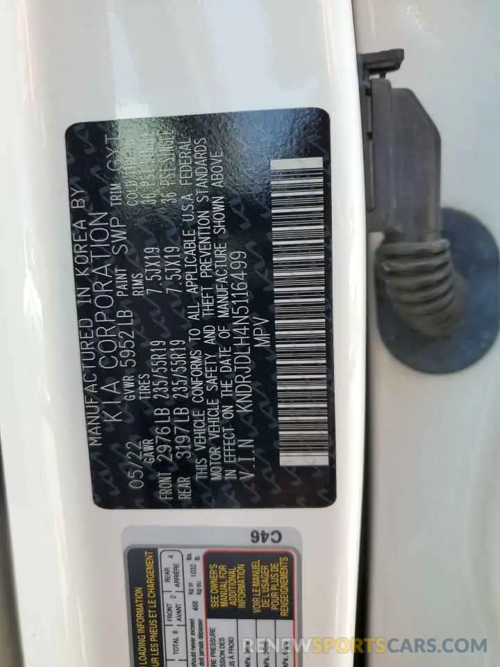 14 Photograph of a damaged car KNDRJDLH4N5116499 KIA SORENTO 2022