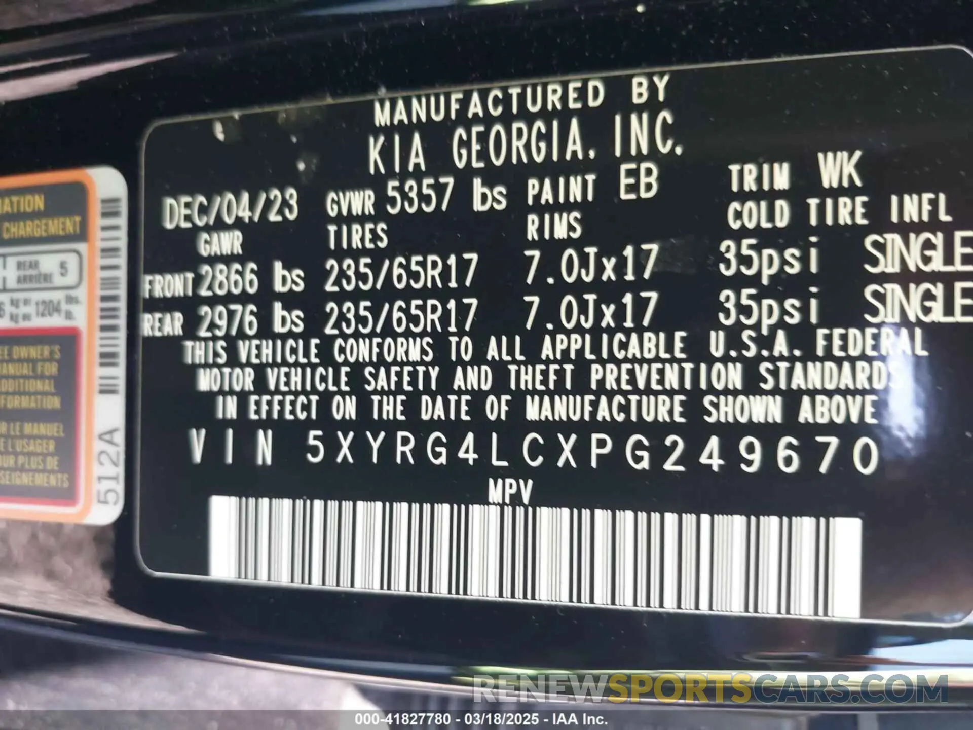9 Photograph of a damaged car 5XYRG4LCXPG249670 KIA SORENTO 2023