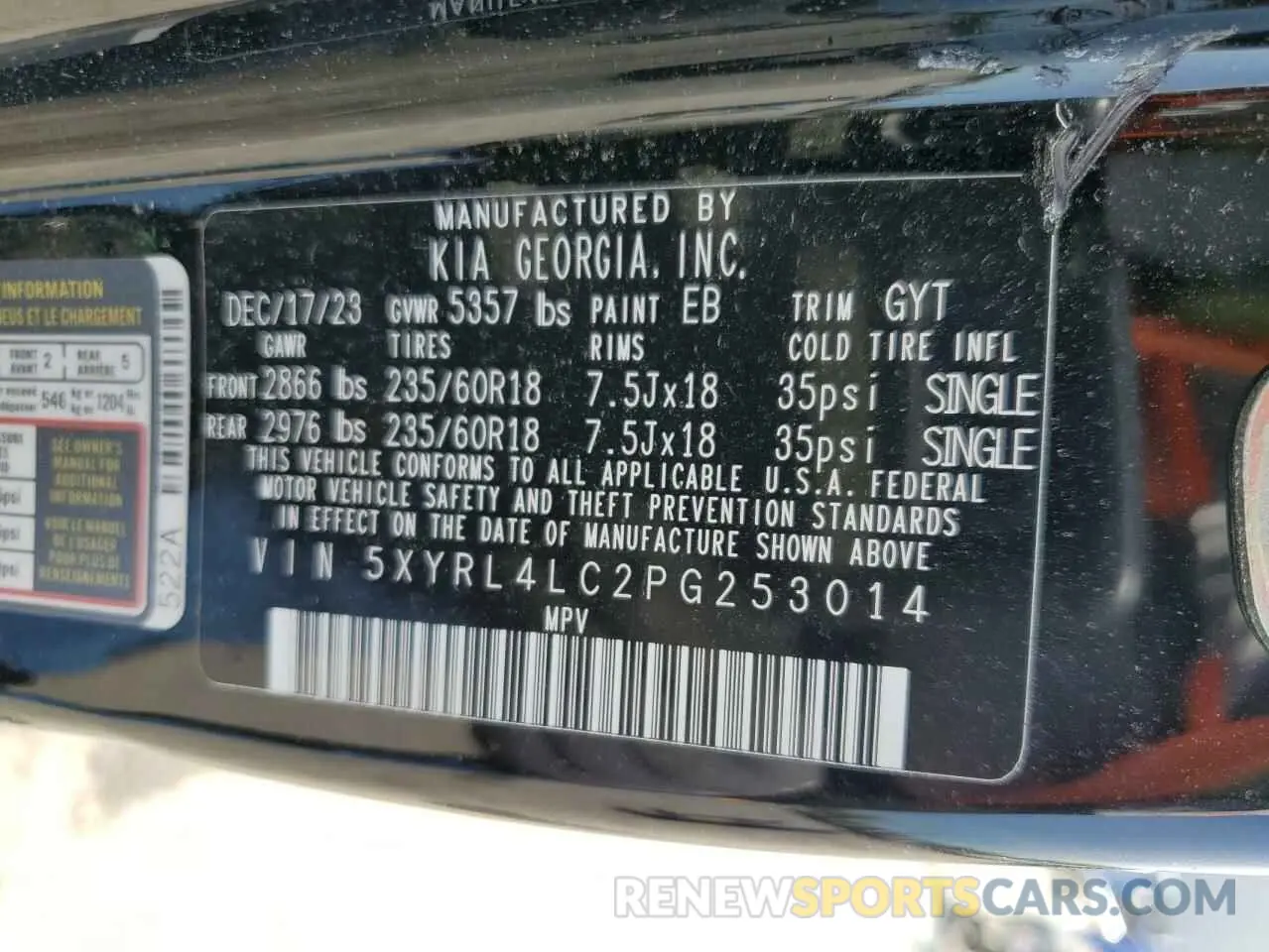 13 Photograph of a damaged car 5XYRL4LC2PG253014 KIA SORENTO 2023