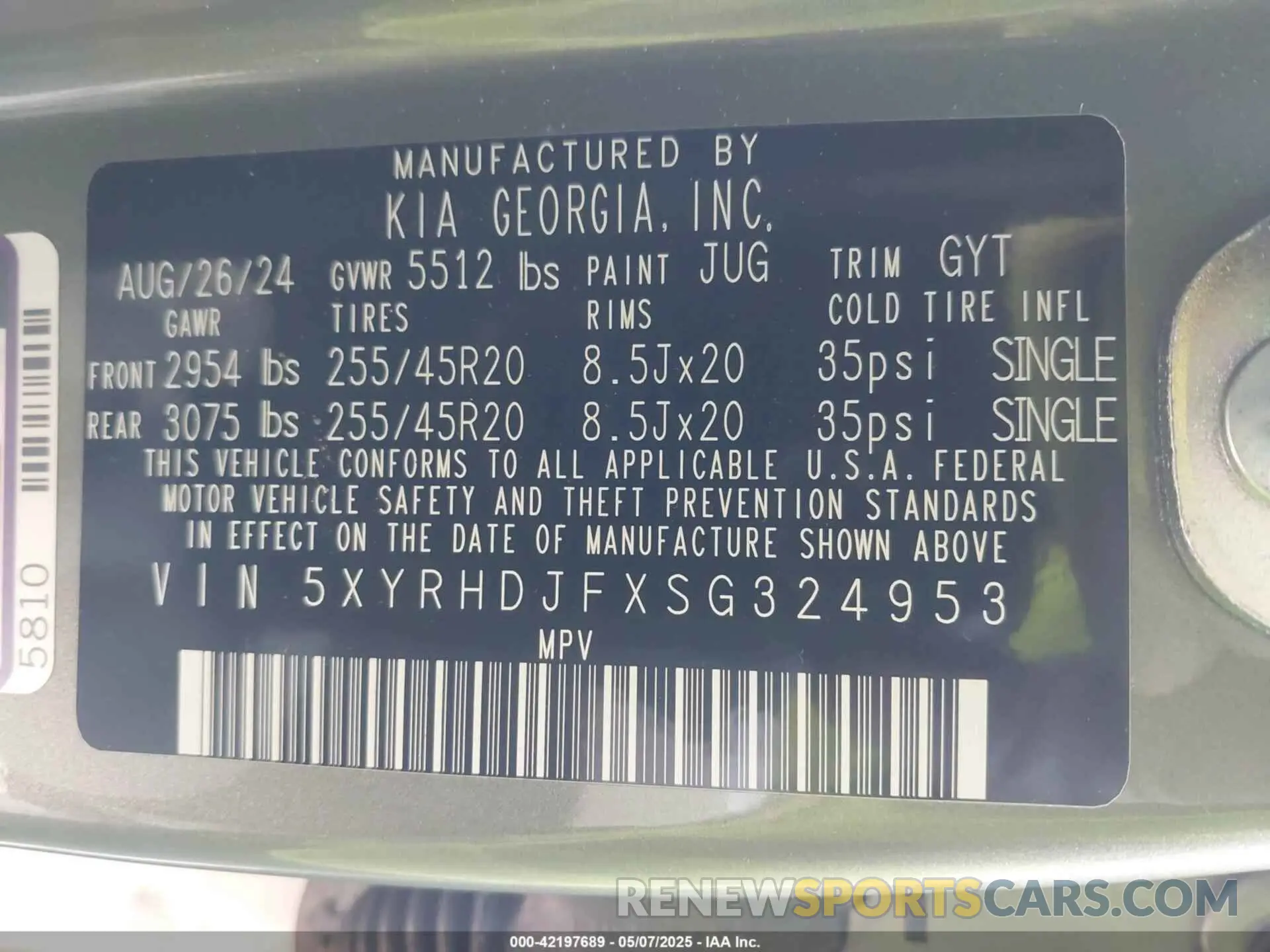 9 Photograph of a damaged car 5XYRHDJFXSG324953 KIA SORENTO 2025