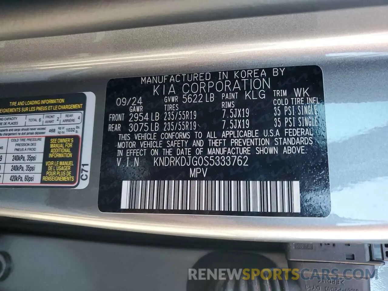 15 Photograph of a damaged car KNDRKDJG0S5333762 KIA SORENTO 2025