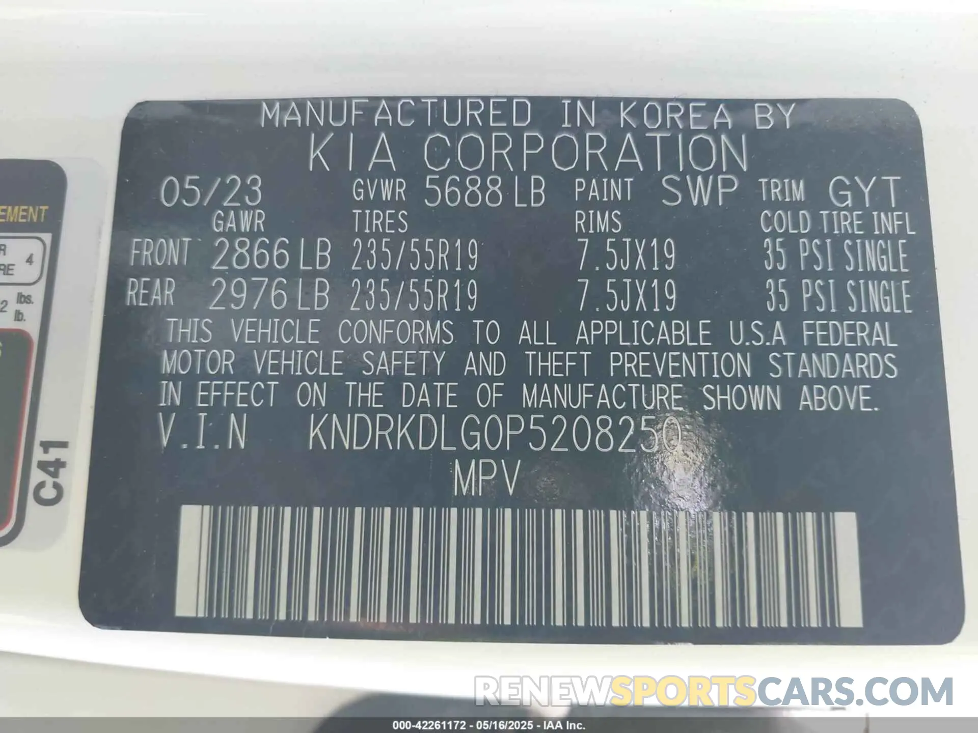 9 Photograph of a damaged car KNDRKDLG0P5208250 KIA SORENTO HYBRID 2023