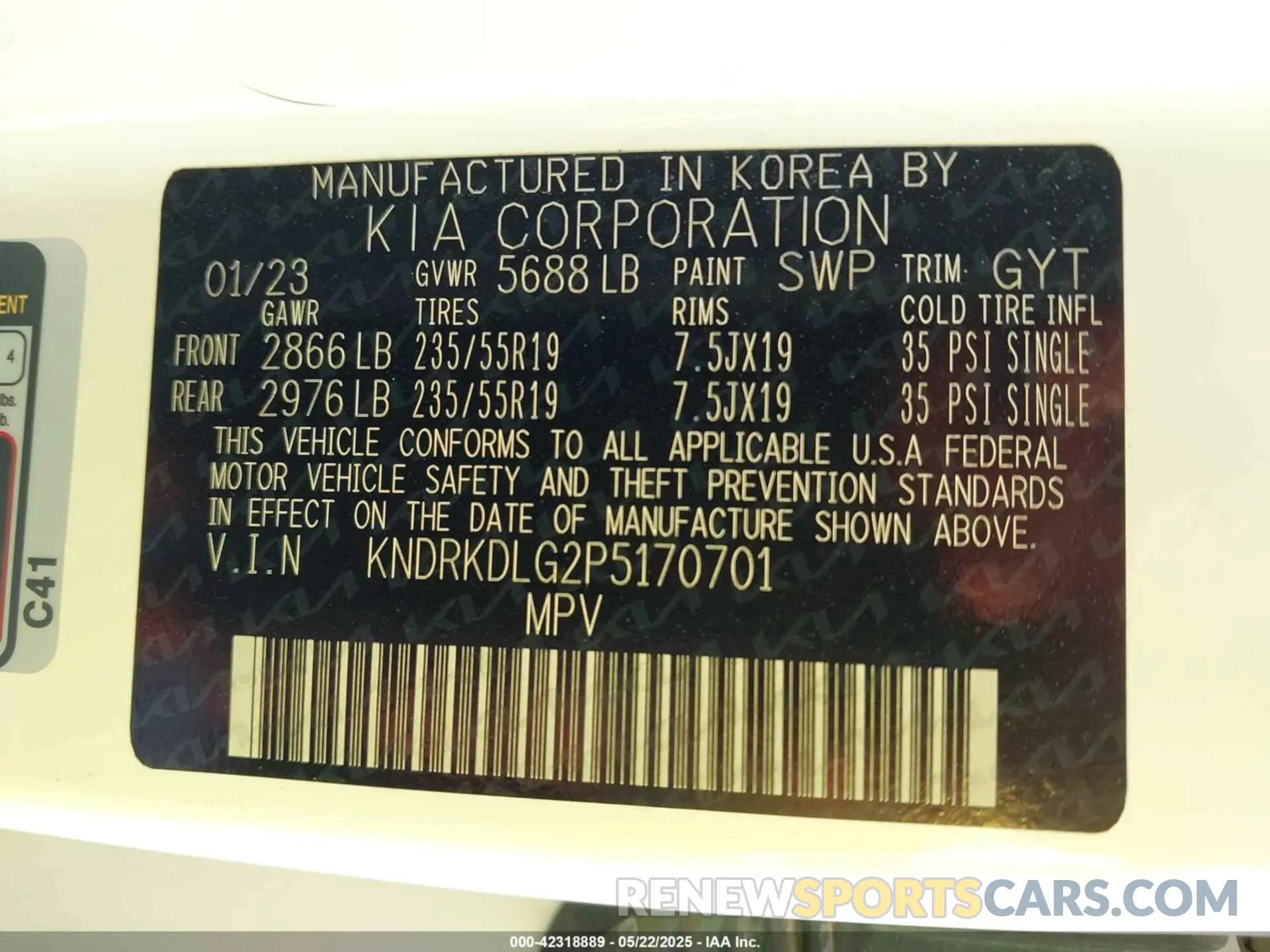 9 Photograph of a damaged car KNDRKDLG2P5170701 KIA SORENTO HYBRID 2023