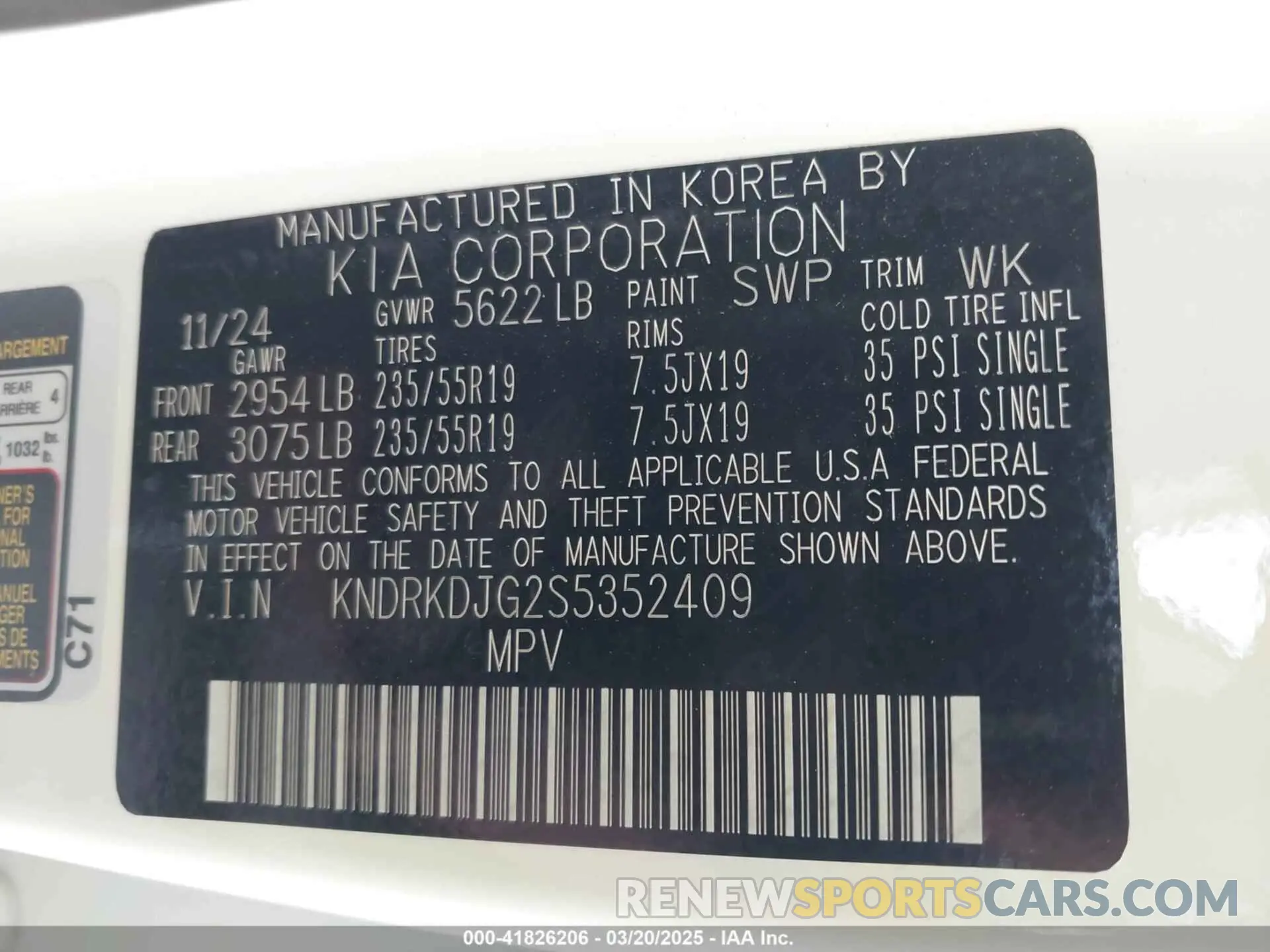 9 Photograph of a damaged car KNDRKDJG2S5352409 KIA SORENTO HYBRID 2025