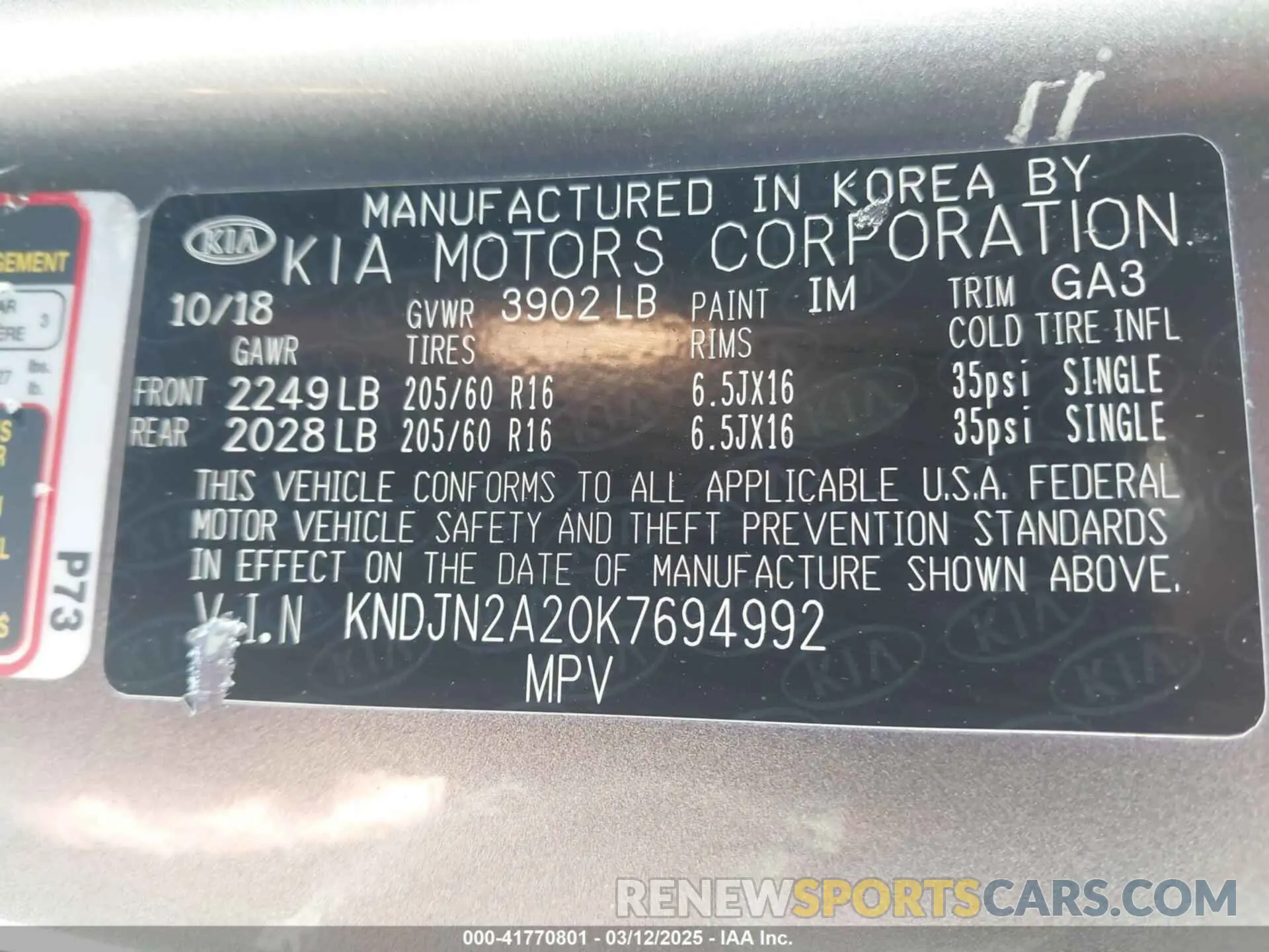 9 Photograph of a damaged car KNDJN2A20K7694992 KIA SOUL 2019