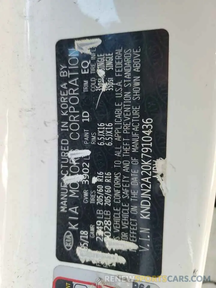 12 Photograph of a damaged car KNDJN2A20K7910436 KIA SOUL 2019