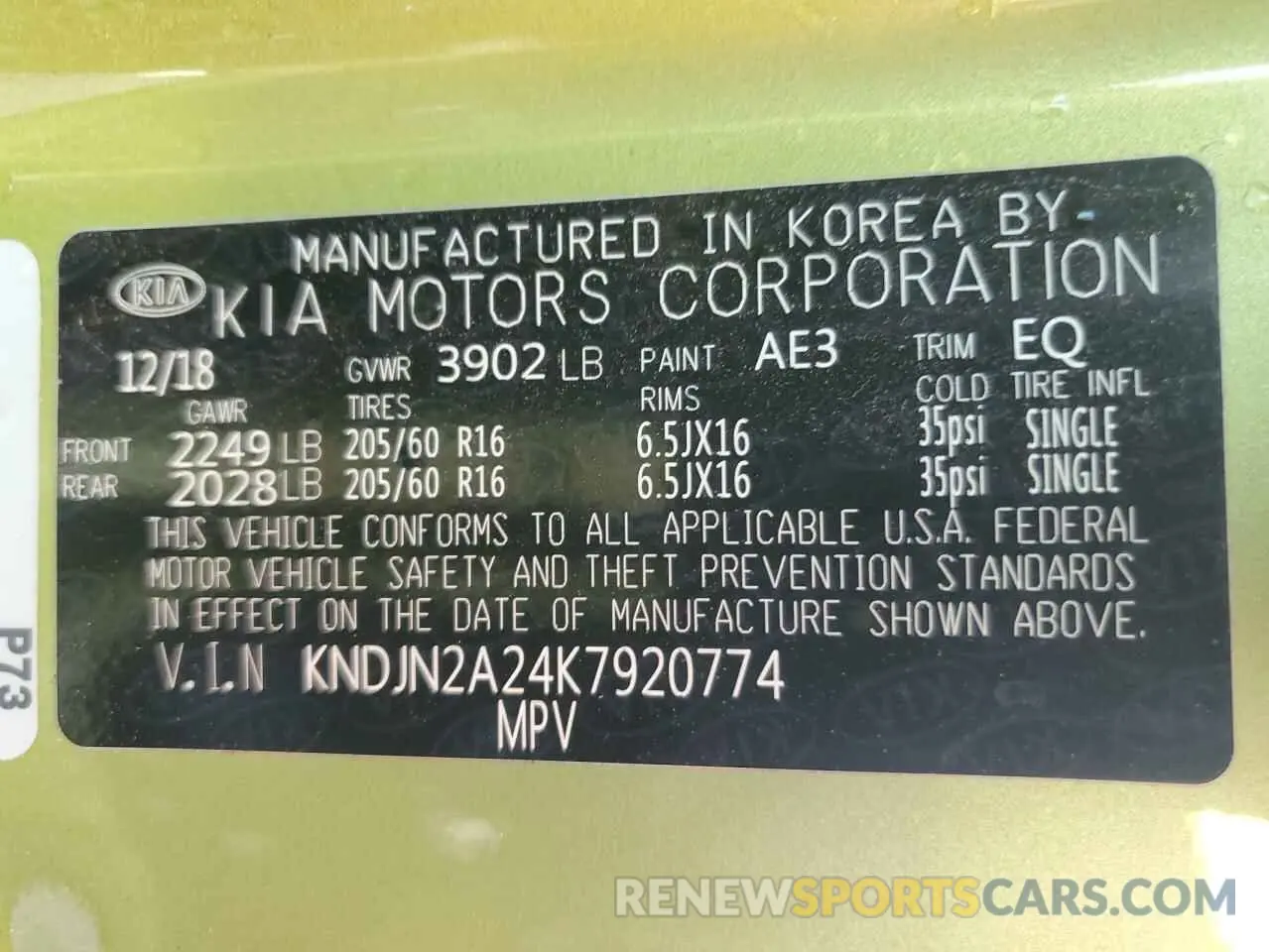 13 Photograph of a damaged car KNDJN2A24K7920774 KIA SOUL 2019