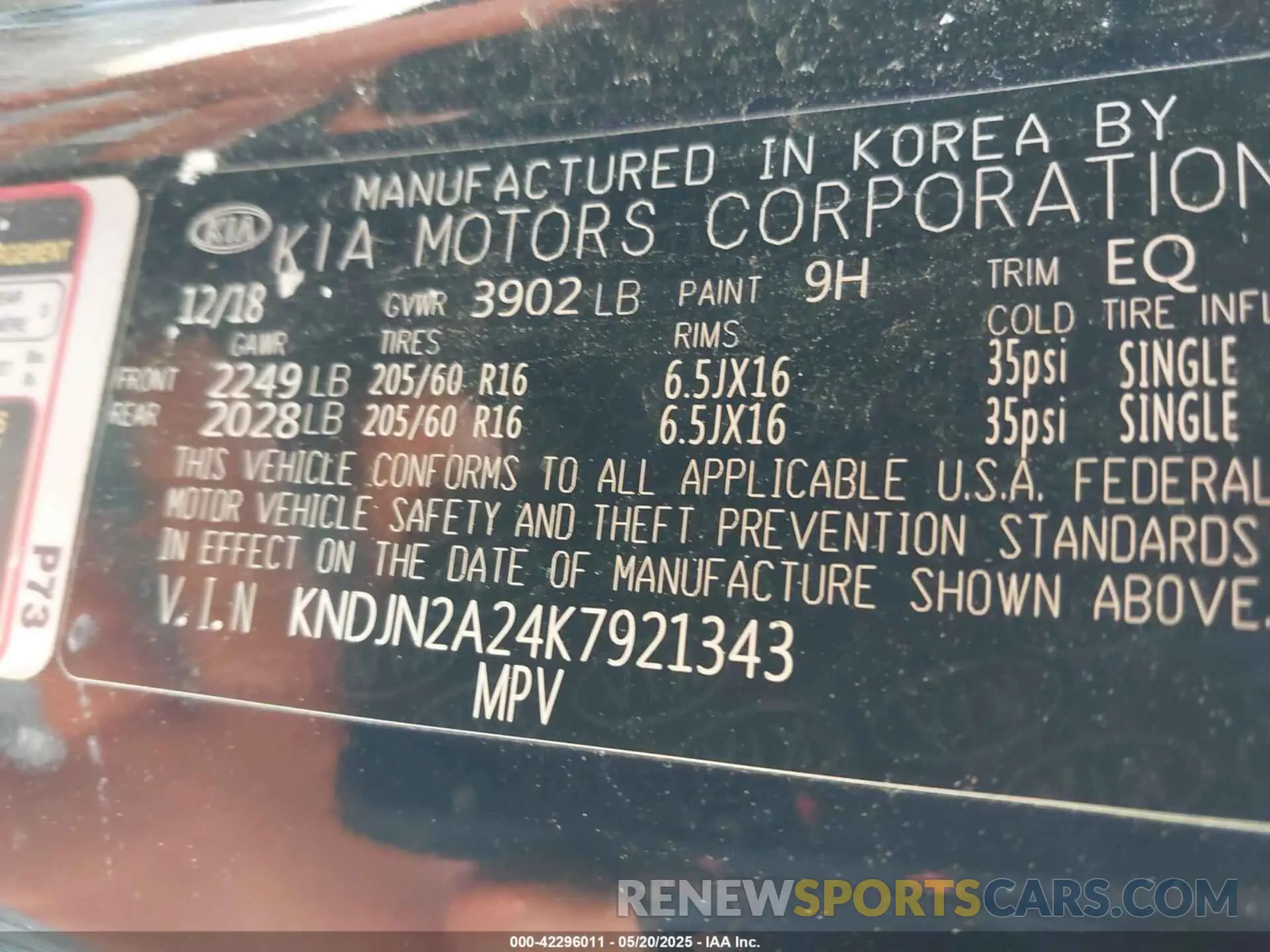 9 Photograph of a damaged car KNDJN2A24K7921343 KIA SOUL 2019