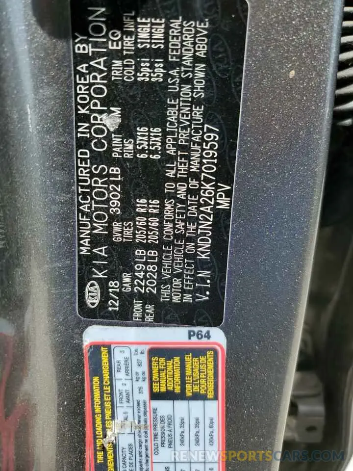 13 Photograph of a damaged car KNDJN2A26K7019597 KIA SOUL 2019