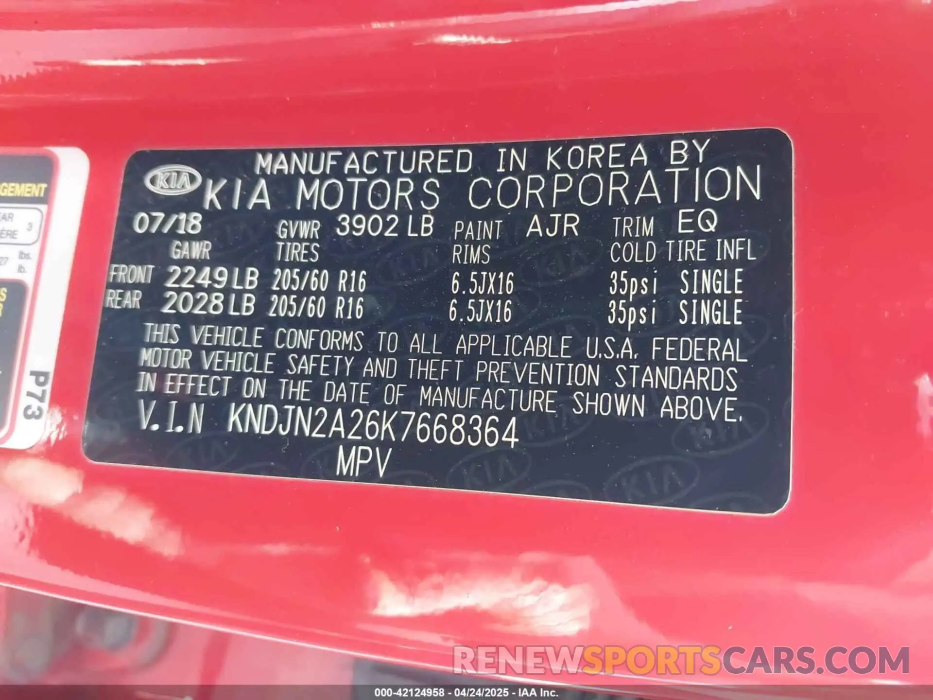 9 Photograph of a damaged car KNDJN2A26K7668364 KIA SOUL 2019