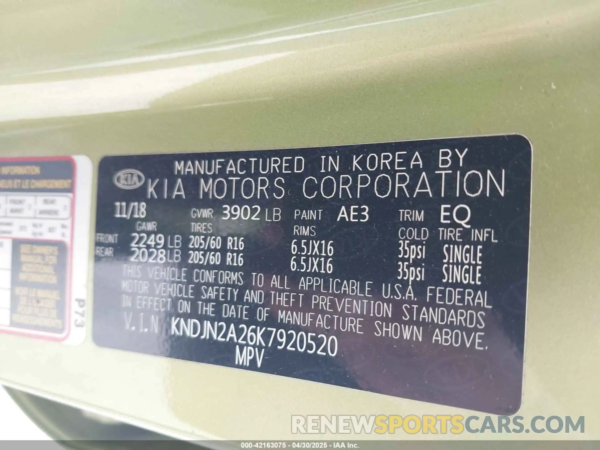 9 Photograph of a damaged car KNDJN2A26K7920520 KIA SOUL 2019