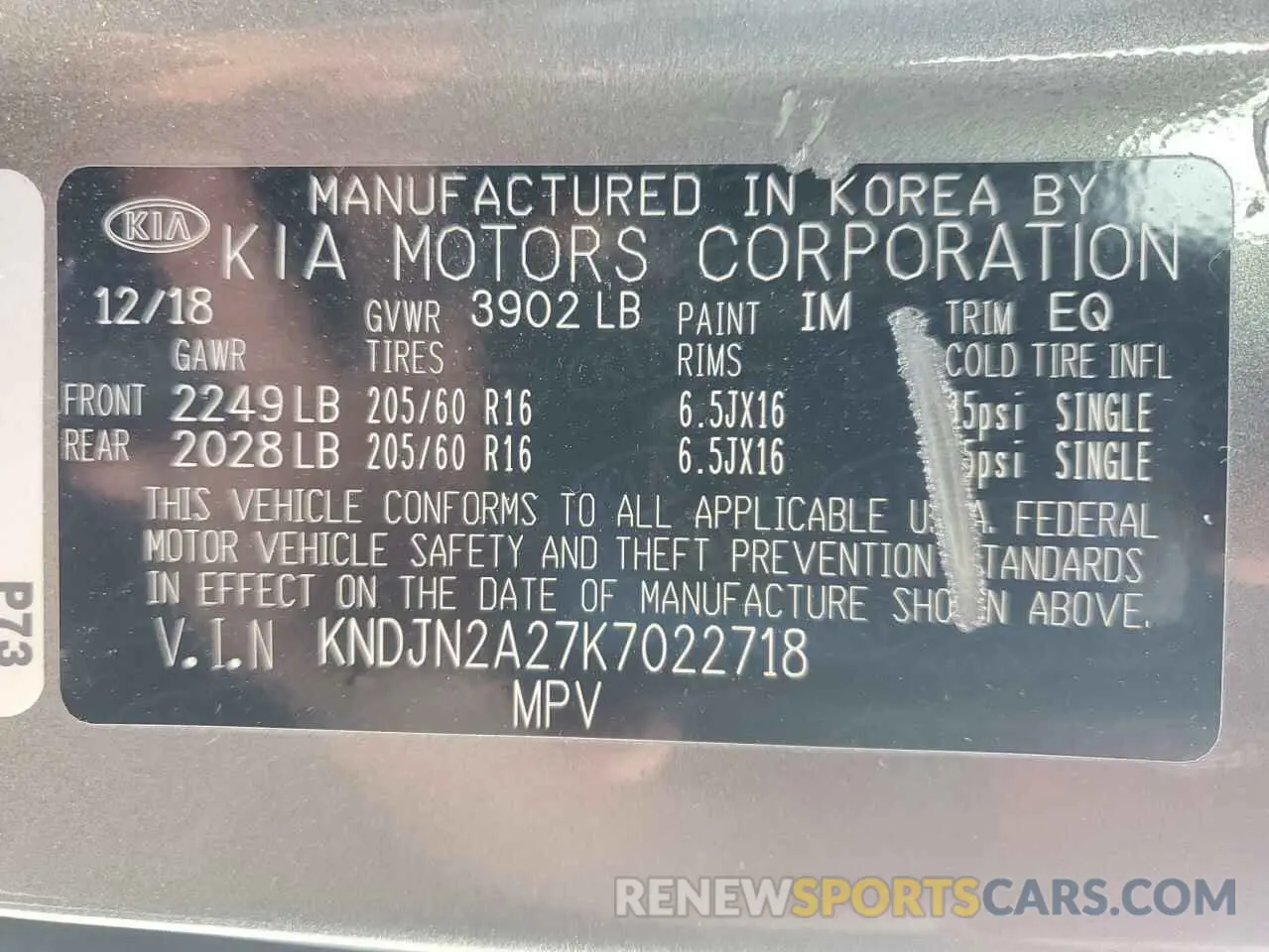 13 Photograph of a damaged car KNDJN2A27K7022718 KIA SOUL 2019