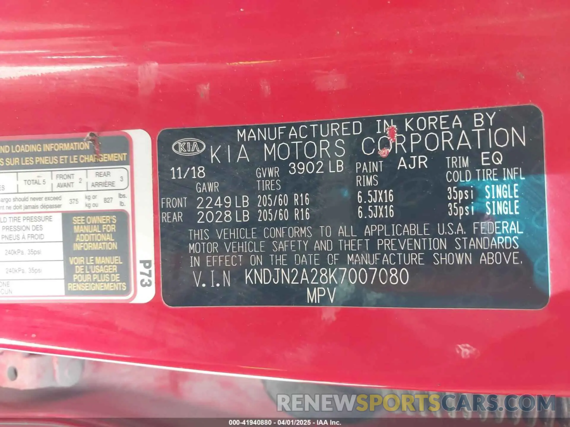 9 Photograph of a damaged car KNDJN2A28K7007080 KIA SOUL 2019
