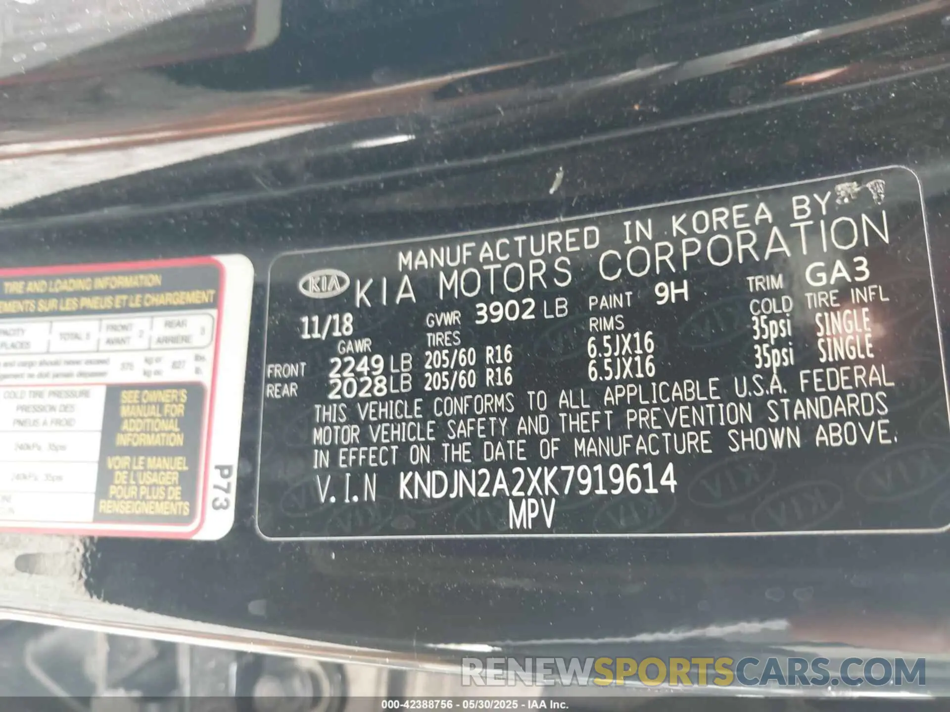 9 Photograph of a damaged car KNDJN2A2XK7919614 KIA SOUL 2019