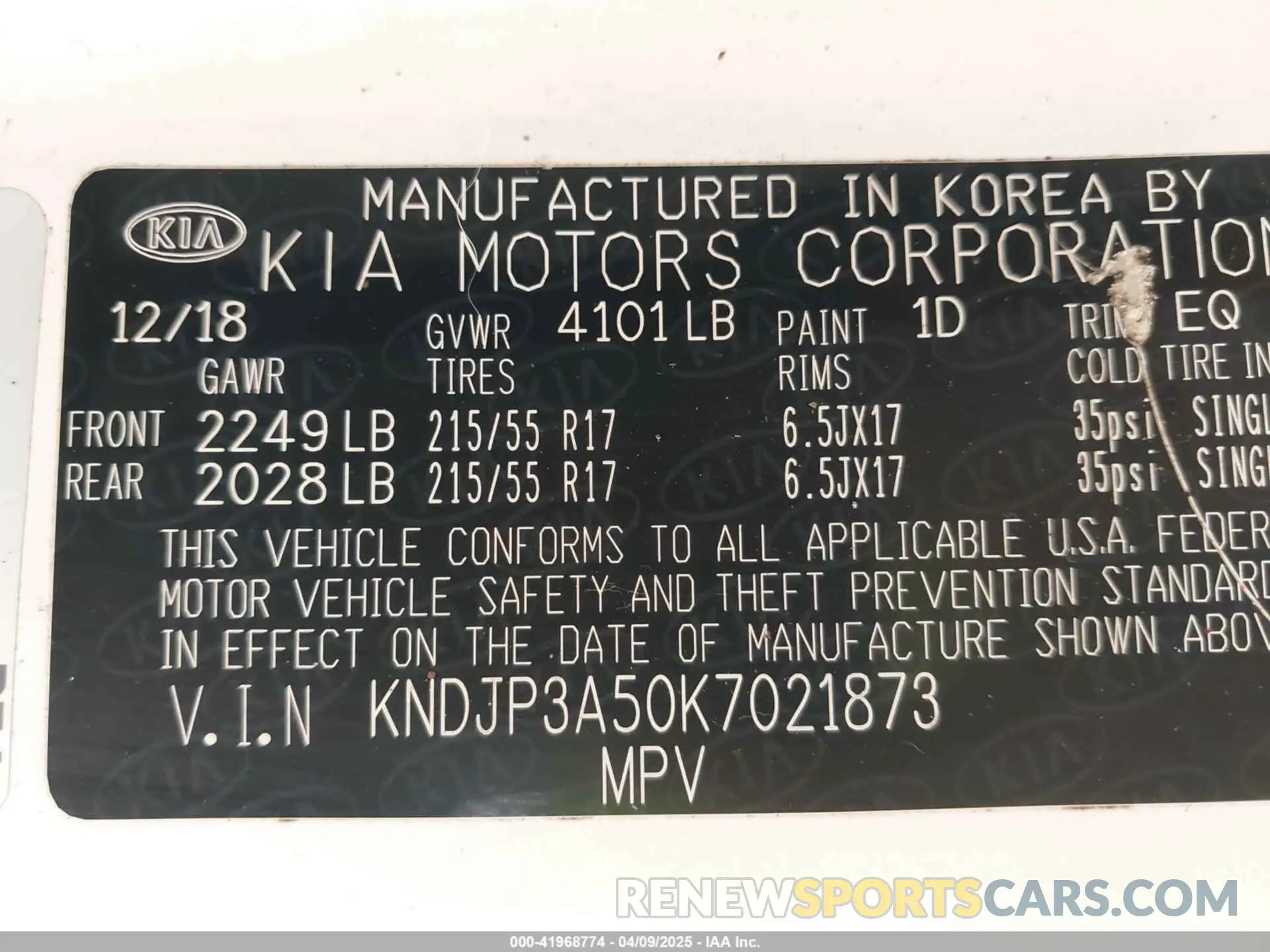 9 Photograph of a damaged car KNDJP3A50K7021873 KIA SOUL 2019