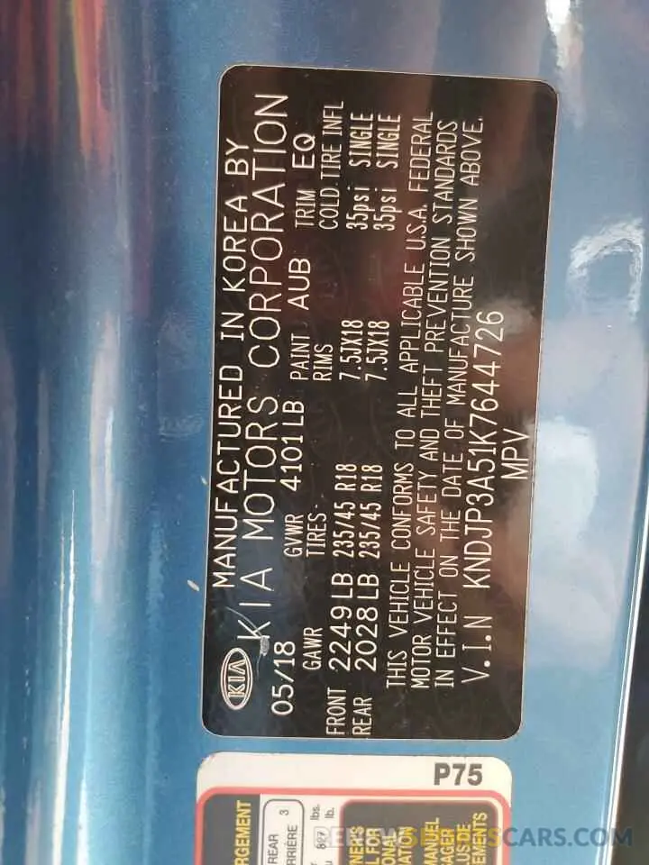 13 Photograph of a damaged car KNDJP3A51K7644726 KIA SOUL 2019