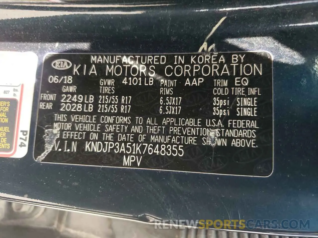13 Photograph of a damaged car KNDJP3A51K7648355 KIA SOUL 2019