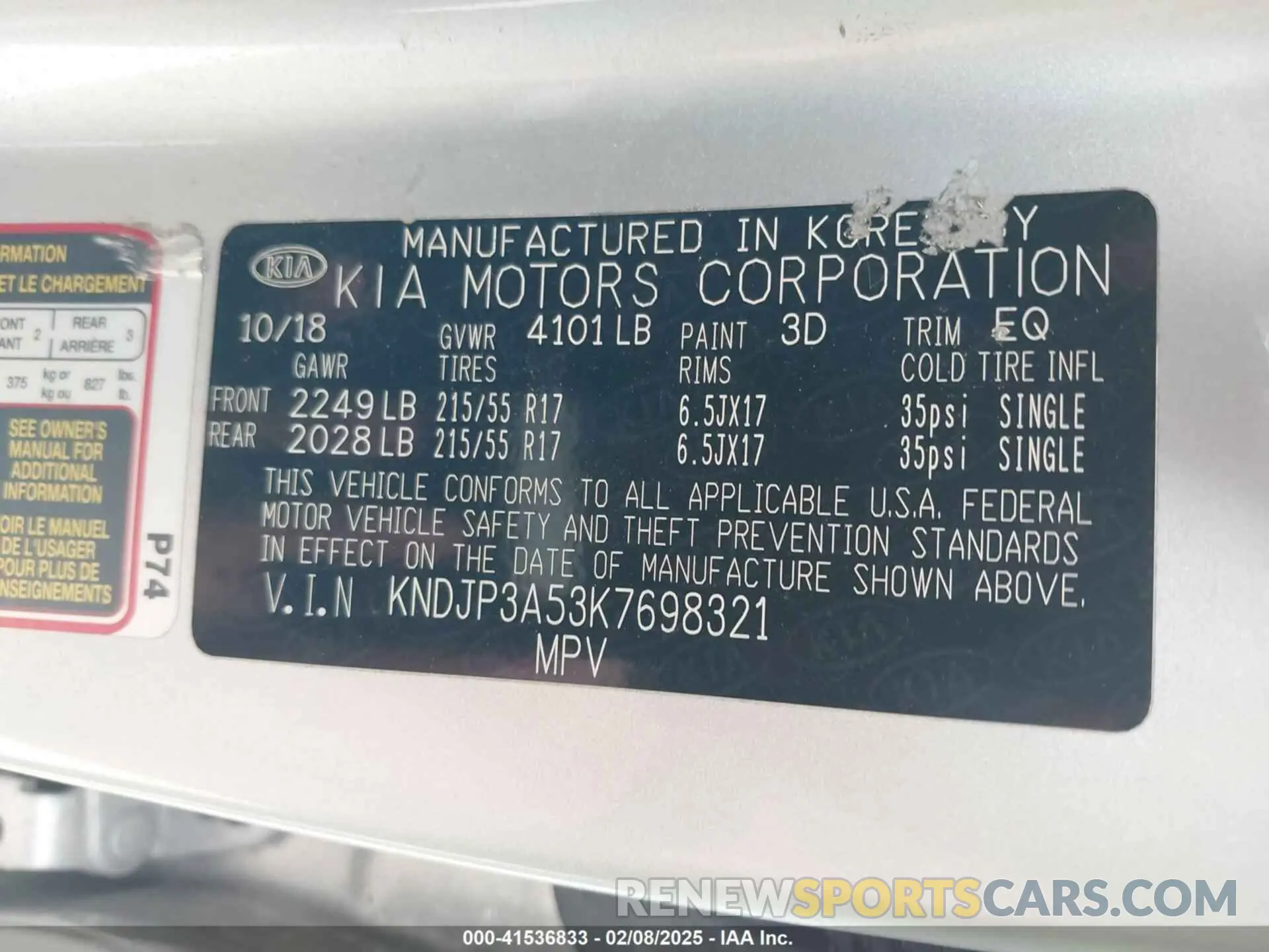 9 Photograph of a damaged car KNDJP3A53K7698321 KIA SOUL 2019