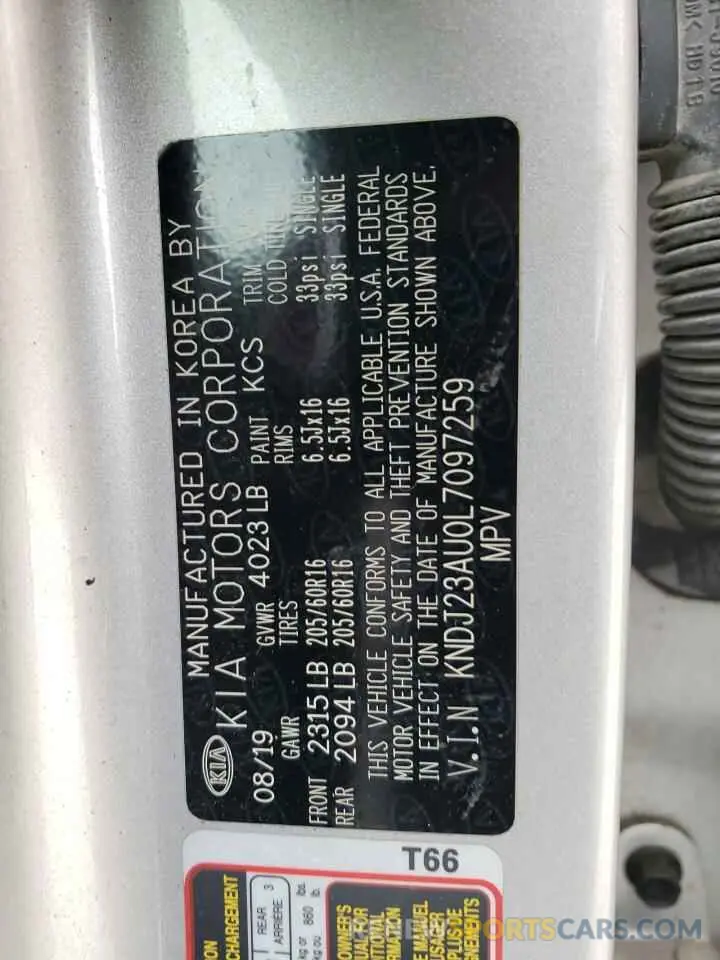 13 Photograph of a damaged car KNDJ23AU0L7097259 KIA SOUL 2020