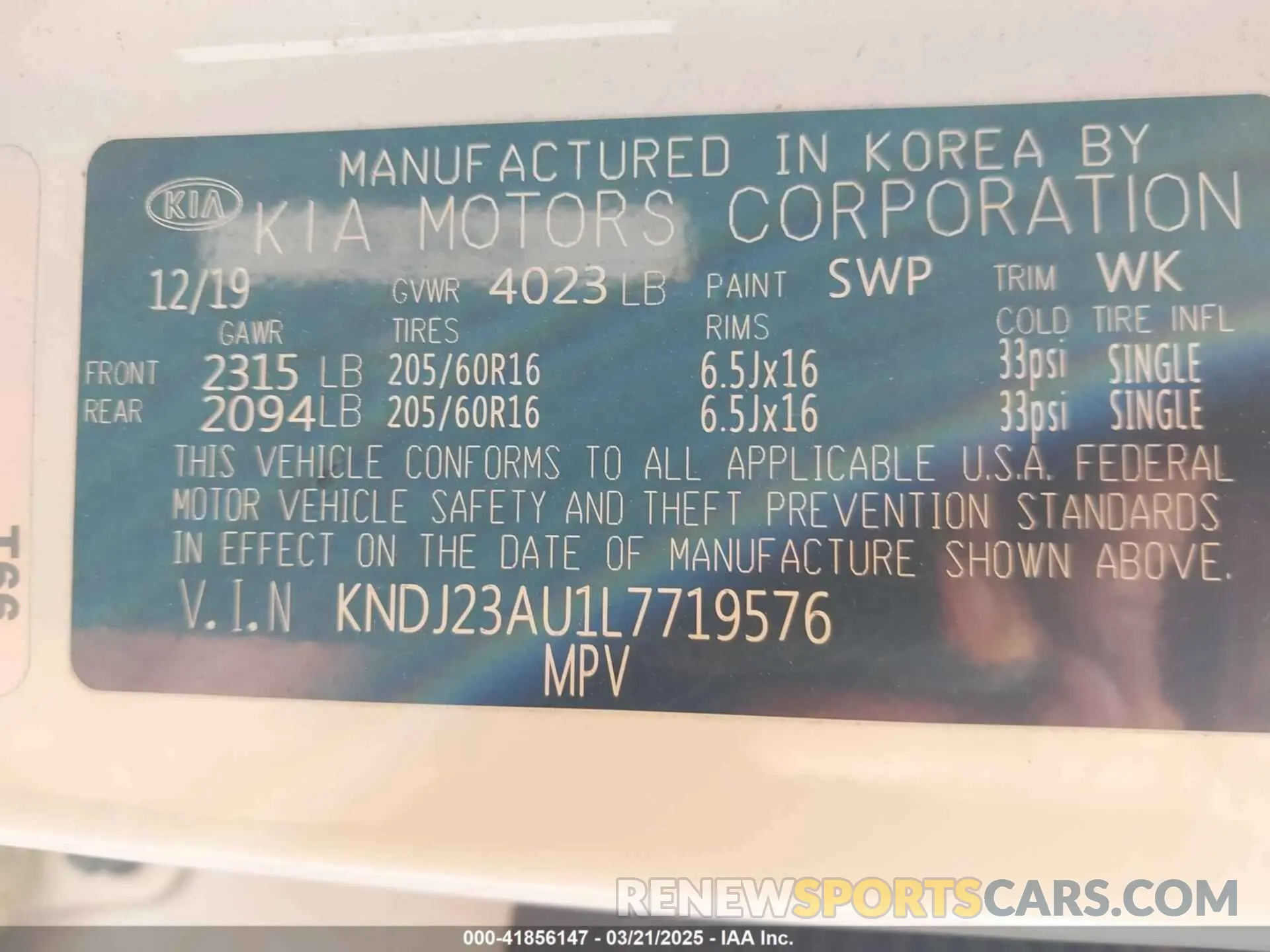 9 Photograph of a damaged car KNDJ23AU1L7719576 KIA SOUL 2020