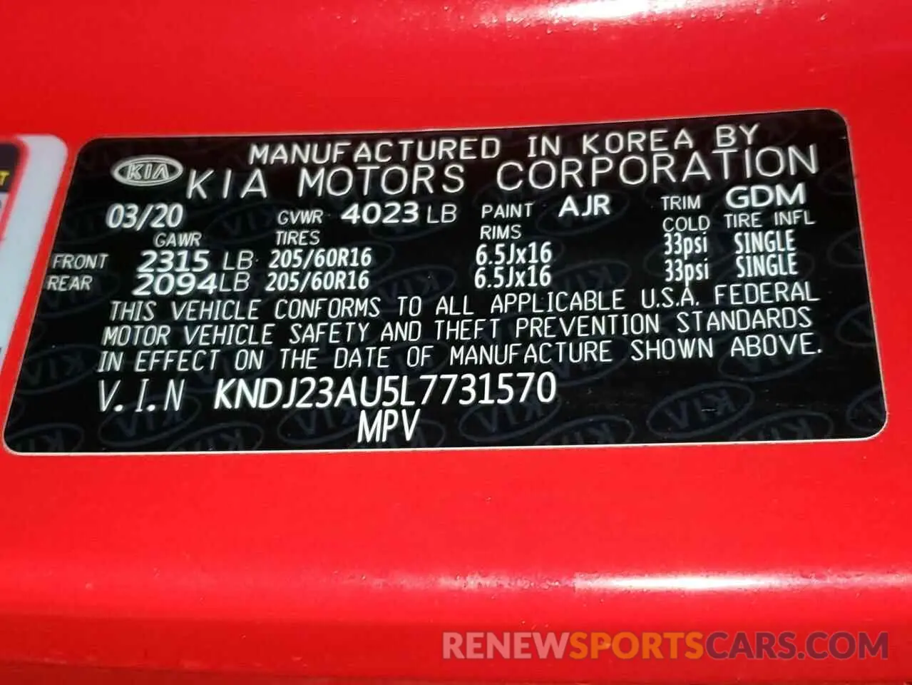 13 Photograph of a damaged car KNDJ23AU5L7731570 KIA SOUL 2020