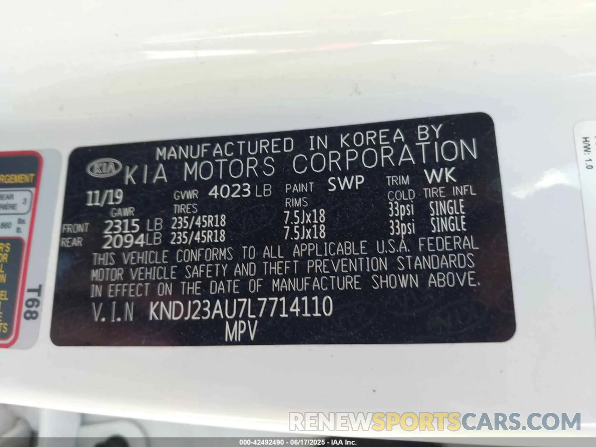 9 Photograph of a damaged car KNDJ23AU7L7714110 KIA SOUL 2020