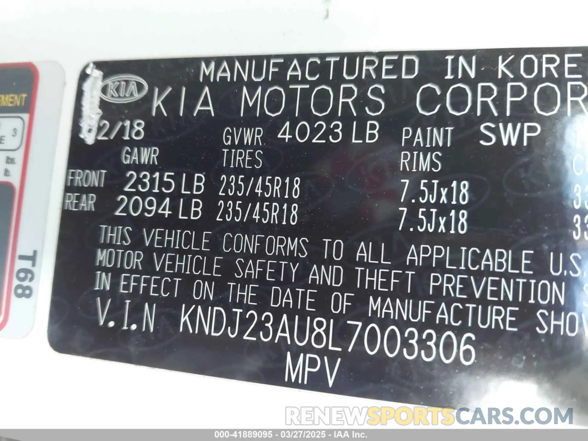 9 Photograph of a damaged car KNDJ23AU8L7003306 KIA SOUL 2020