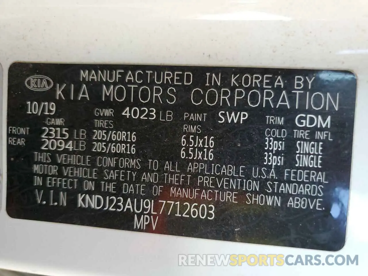 12 Photograph of a damaged car KNDJ23AU9L7712603 KIA SOUL 2020