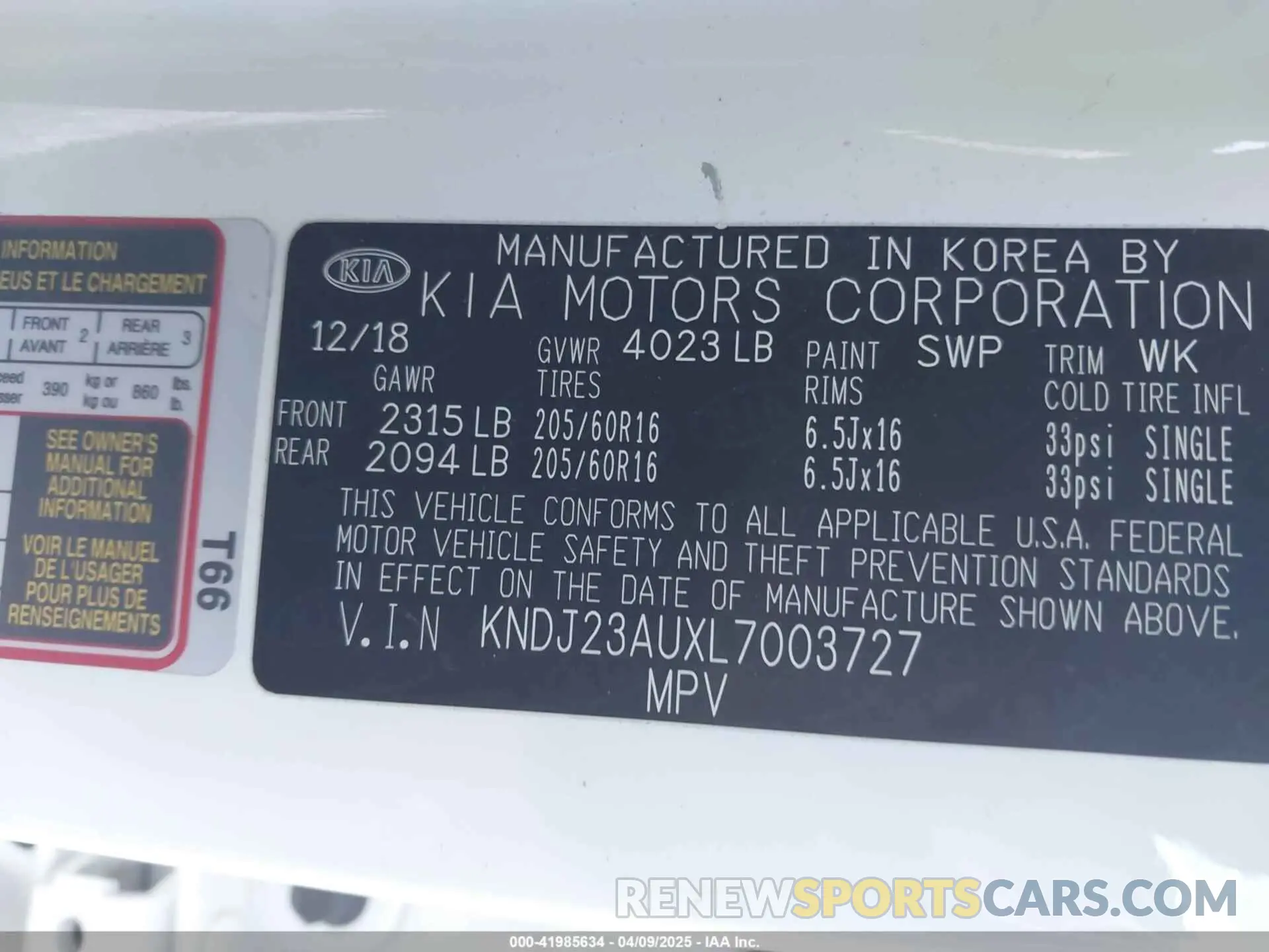 9 Photograph of a damaged car KNDJ23AUXL7003727 KIA SOUL 2020