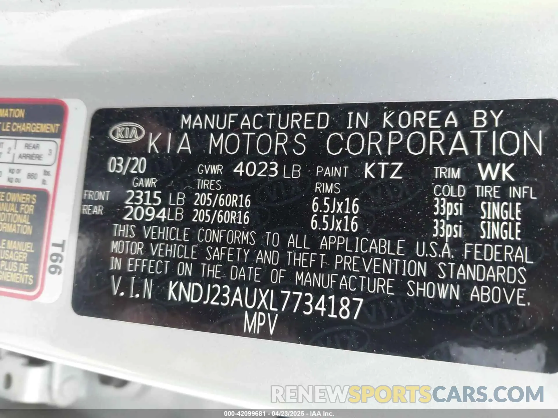 9 Photograph of a damaged car KNDJ23AUXL7734187 KIA SOUL 2020