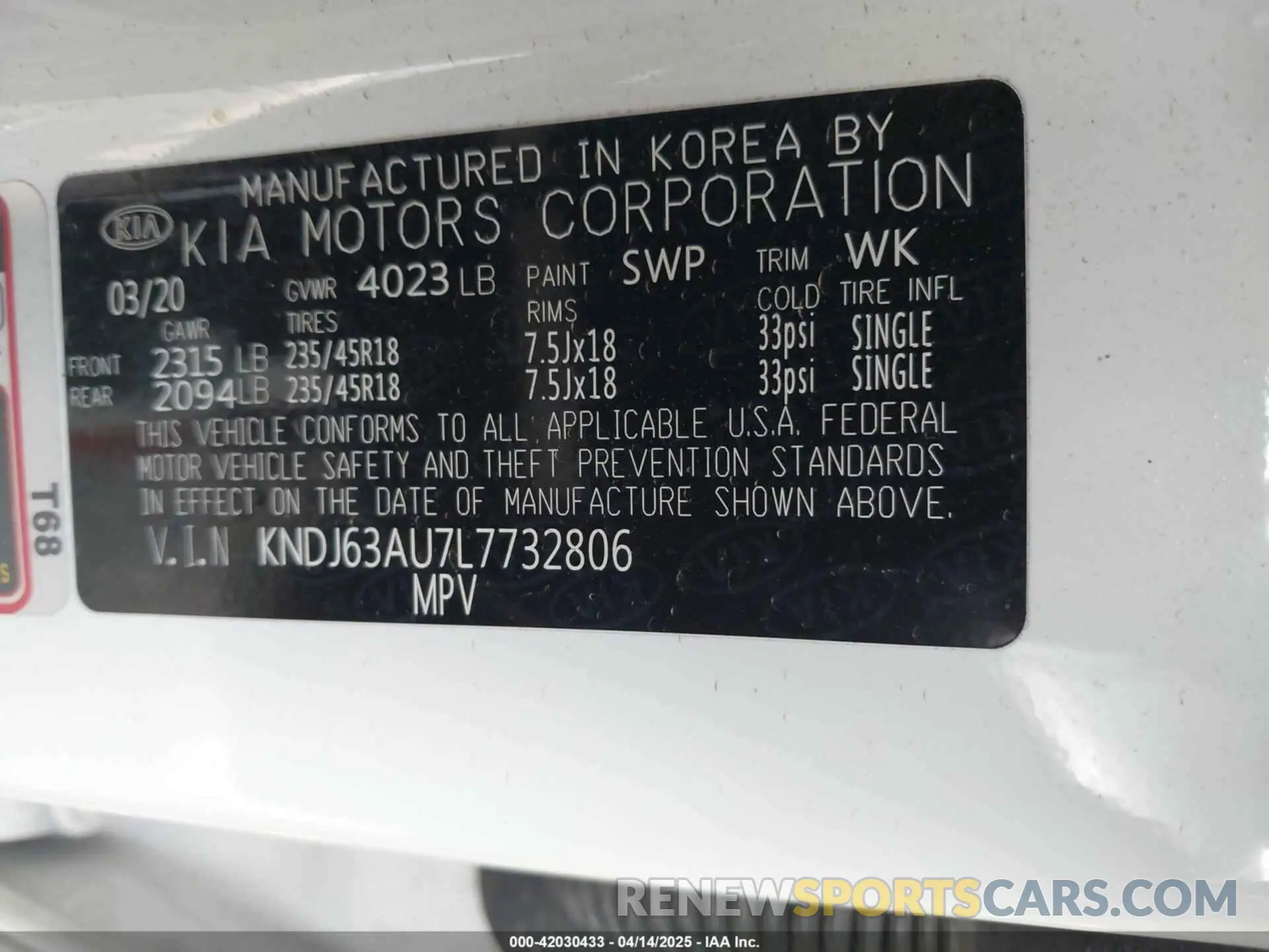 9 Photograph of a damaged car KNDJ63AU7L7732806 KIA SOUL 2020