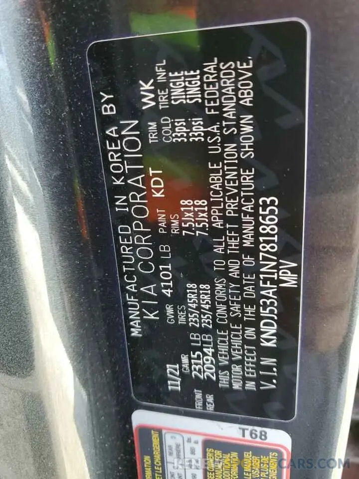 12 Photograph of a damaged car KNDJ53AF1N7818653 KIA SOUL 2022