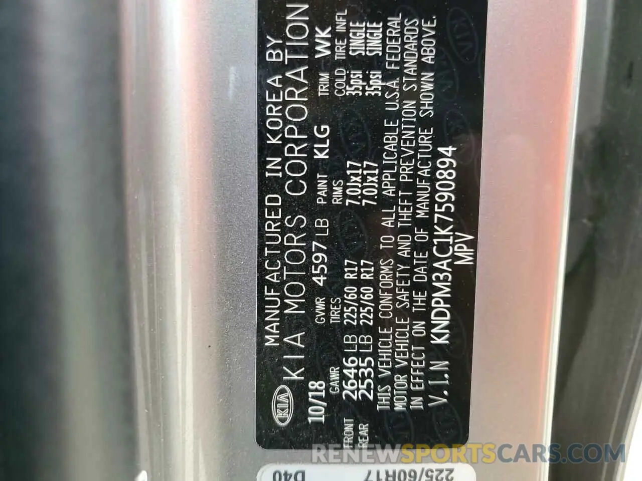 13 Photograph of a damaged car KNDPM3AC1K7590894 KIA SPORTAGE 2019