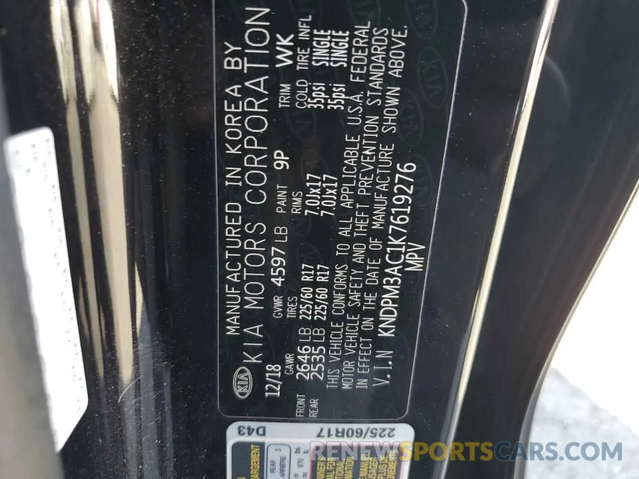 15 Photograph of a damaged car KNDPM3AC1K7619276 KIA SPORTAGE 2019
