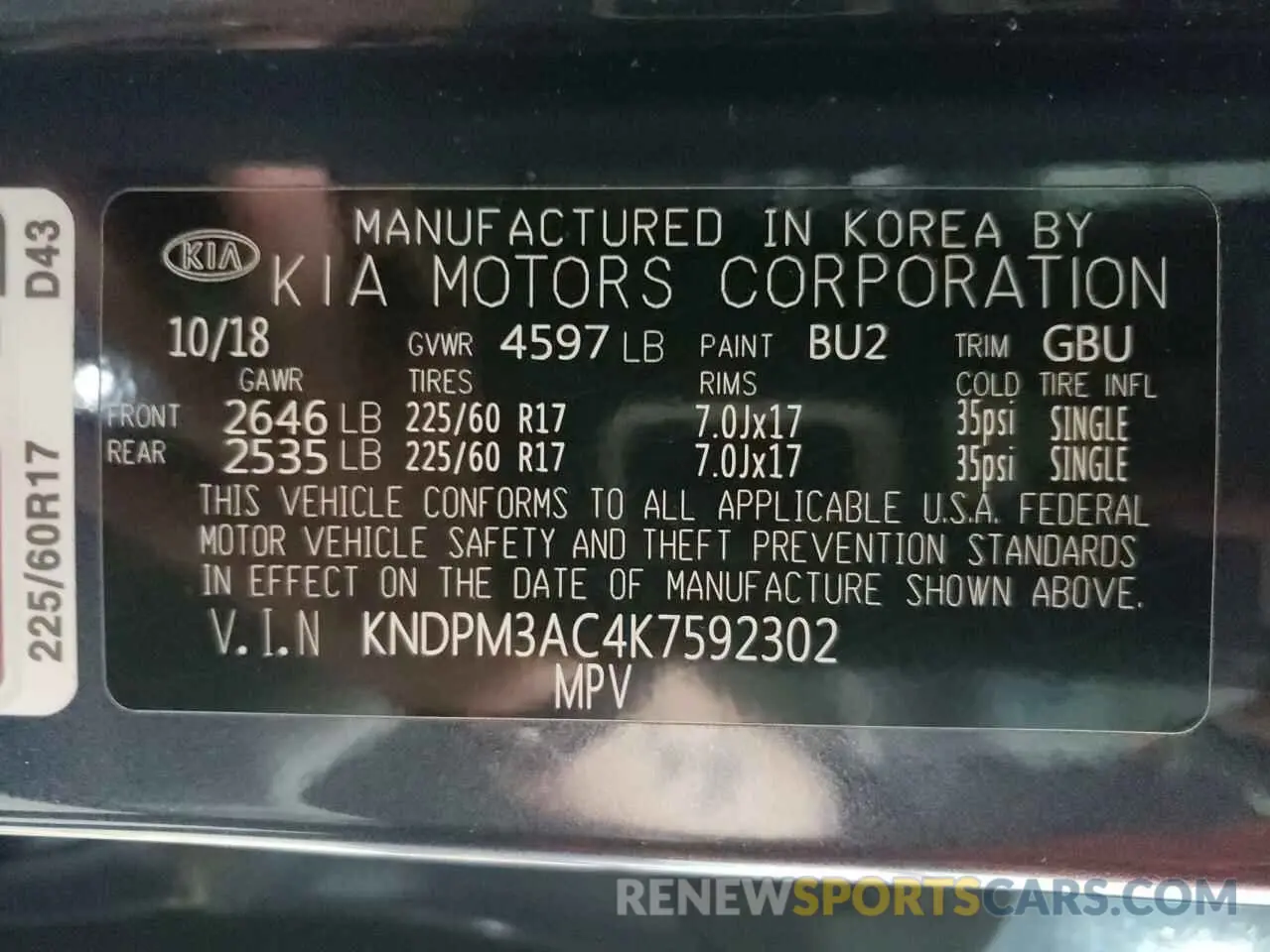 13 Photograph of a damaged car KNDPM3AC4K7592302 KIA SPORTAGE 2019