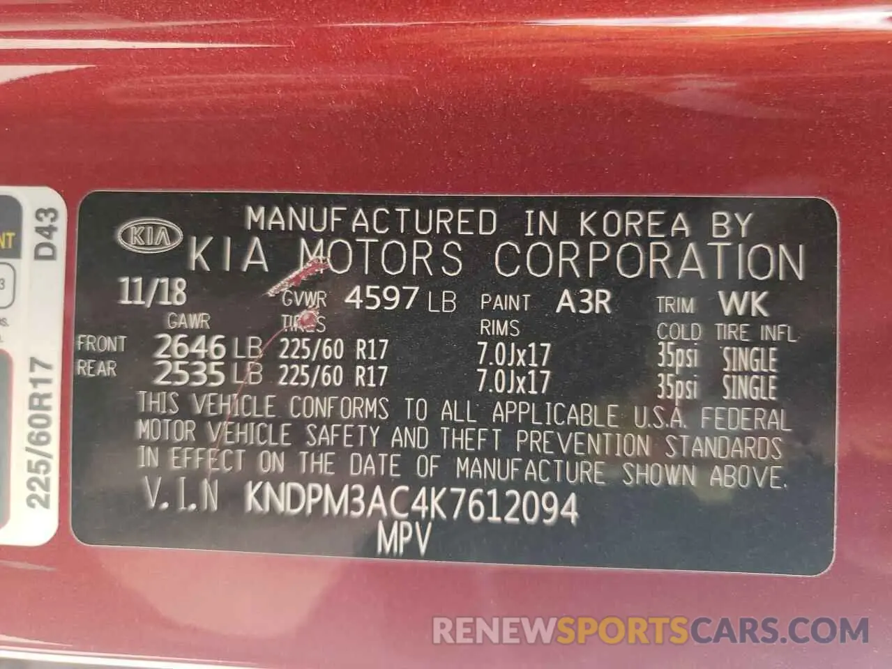 15 Photograph of a damaged car KNDPM3AC4K7612094 KIA SPORTAGE 2019