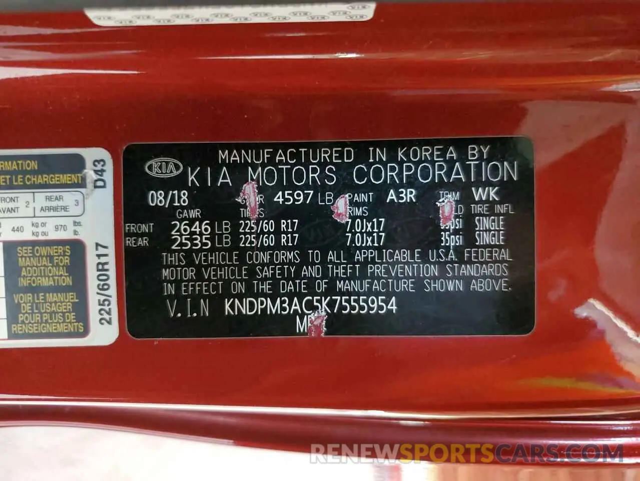 12 Photograph of a damaged car KNDPM3AC5K7555954 KIA SPORTAGE 2019