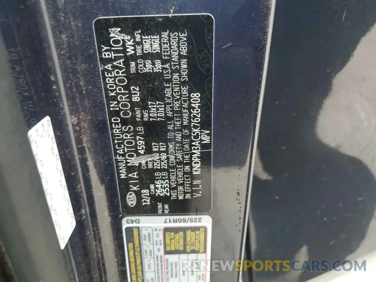 13 Photograph of a damaged car KNDPM3AC5K7626408 KIA SPORTAGE 2019
