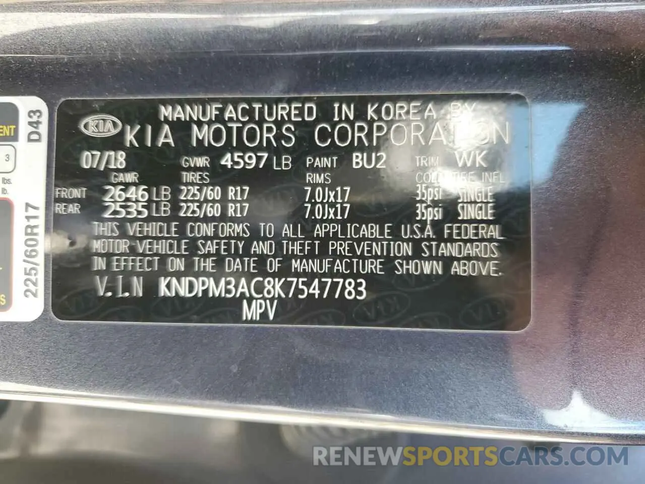 13 Photograph of a damaged car KNDPM3AC8K7547783 KIA SPORTAGE 2019