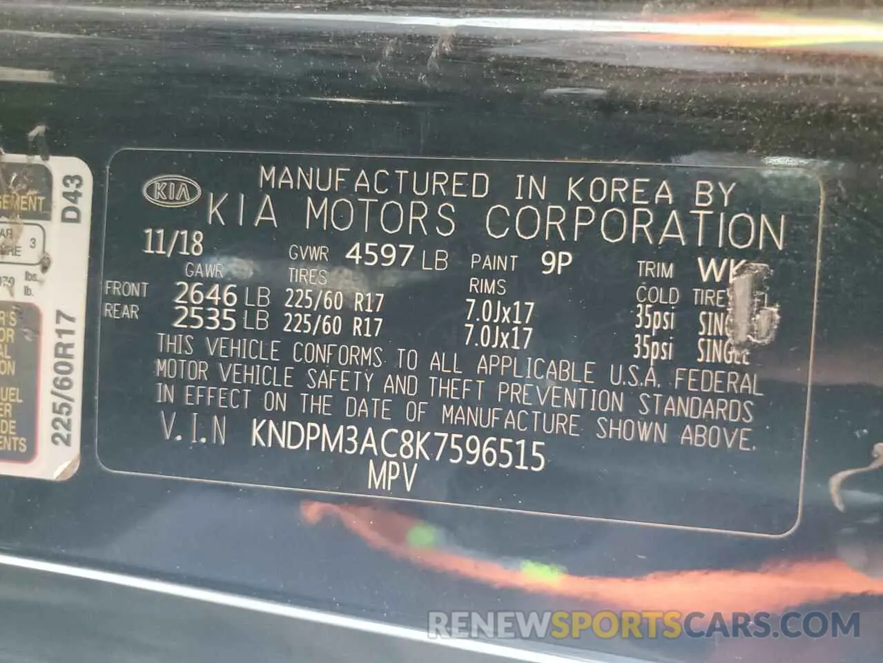 12 Photograph of a damaged car KNDPM3AC8K7596515 KIA SPORTAGE 2019