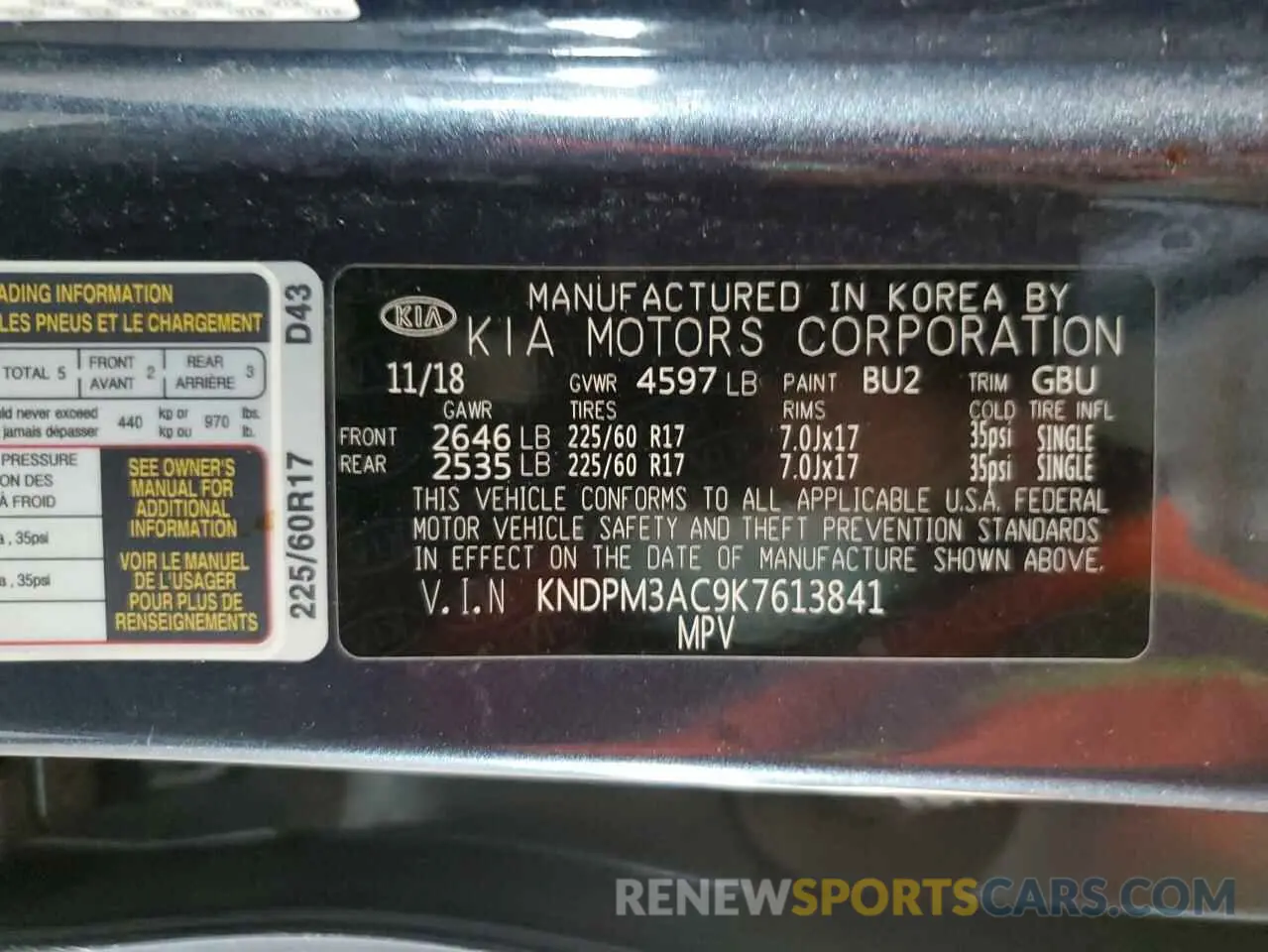 12 Photograph of a damaged car KNDPM3AC9K7613841 KIA SPORTAGE 2019