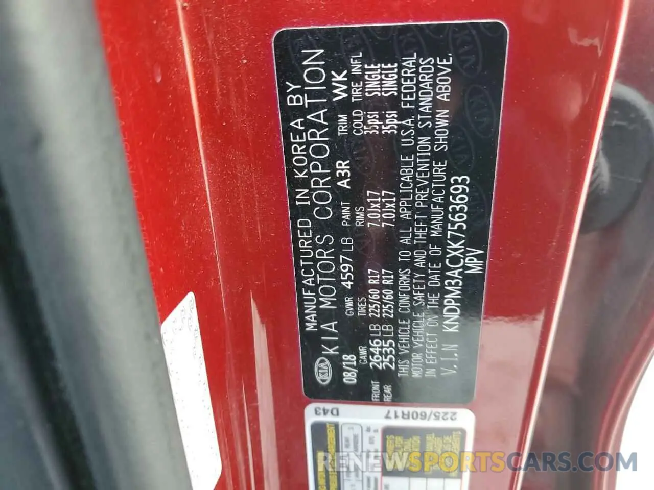 13 Photograph of a damaged car KNDPM3ACXK7563693 KIA SPORTAGE 2019