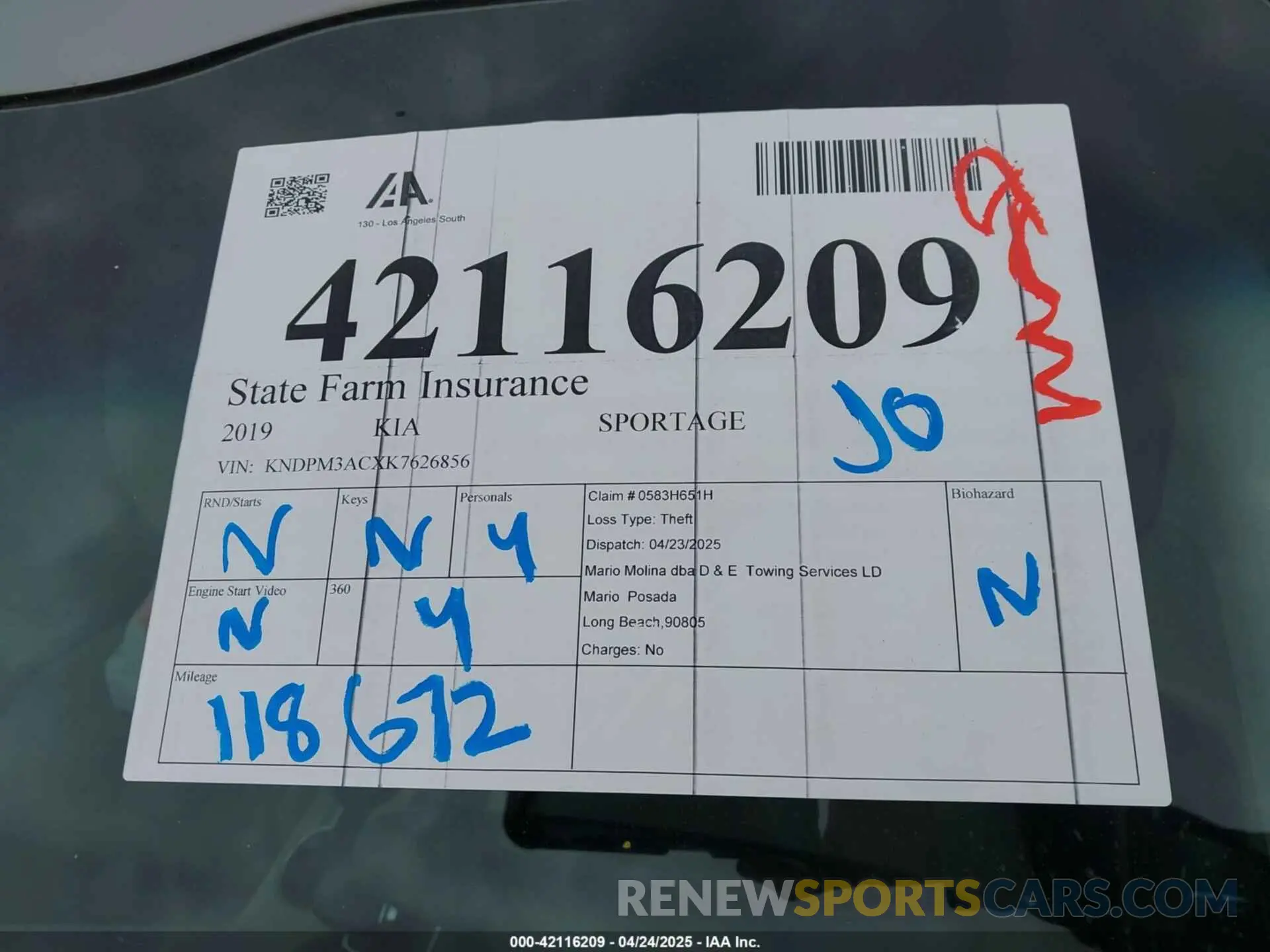 16 Photograph of a damaged car KNDPM3ACXK7626856 KIA SPORTAGE 2019