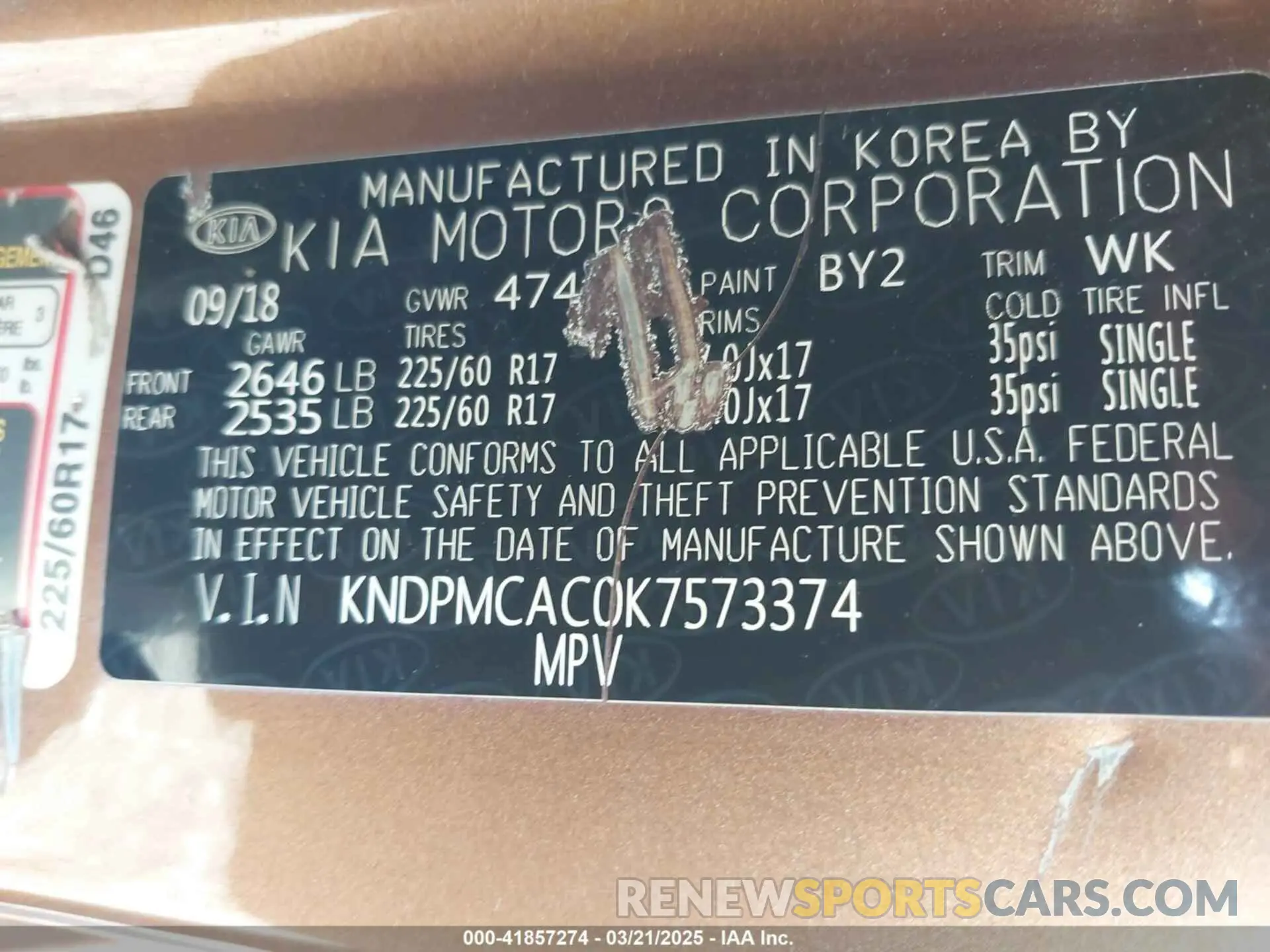 9 Photograph of a damaged car KNDPMCAC0K7573374 KIA SPORTAGE 2019