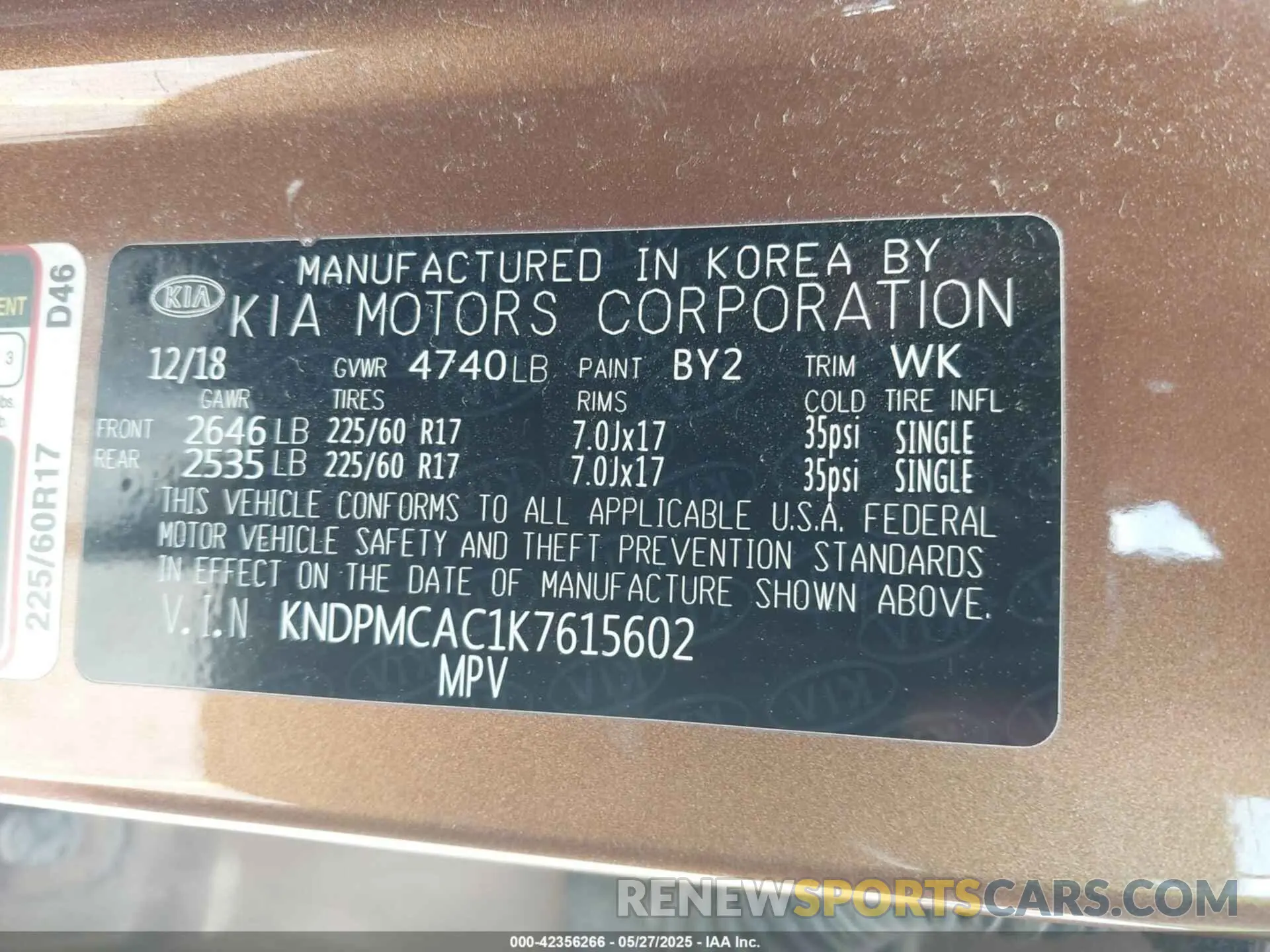 9 Photograph of a damaged car KNDPMCAC1K7615602 KIA SPORTAGE 2019