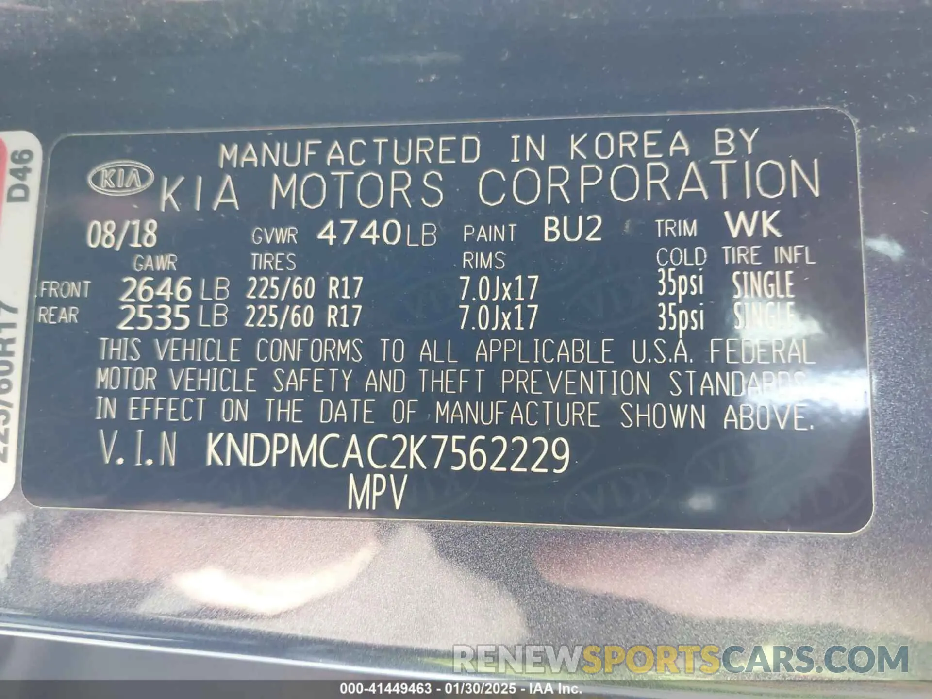 9 Photograph of a damaged car KNDPMCAC2K7562229 KIA SPORTAGE 2019