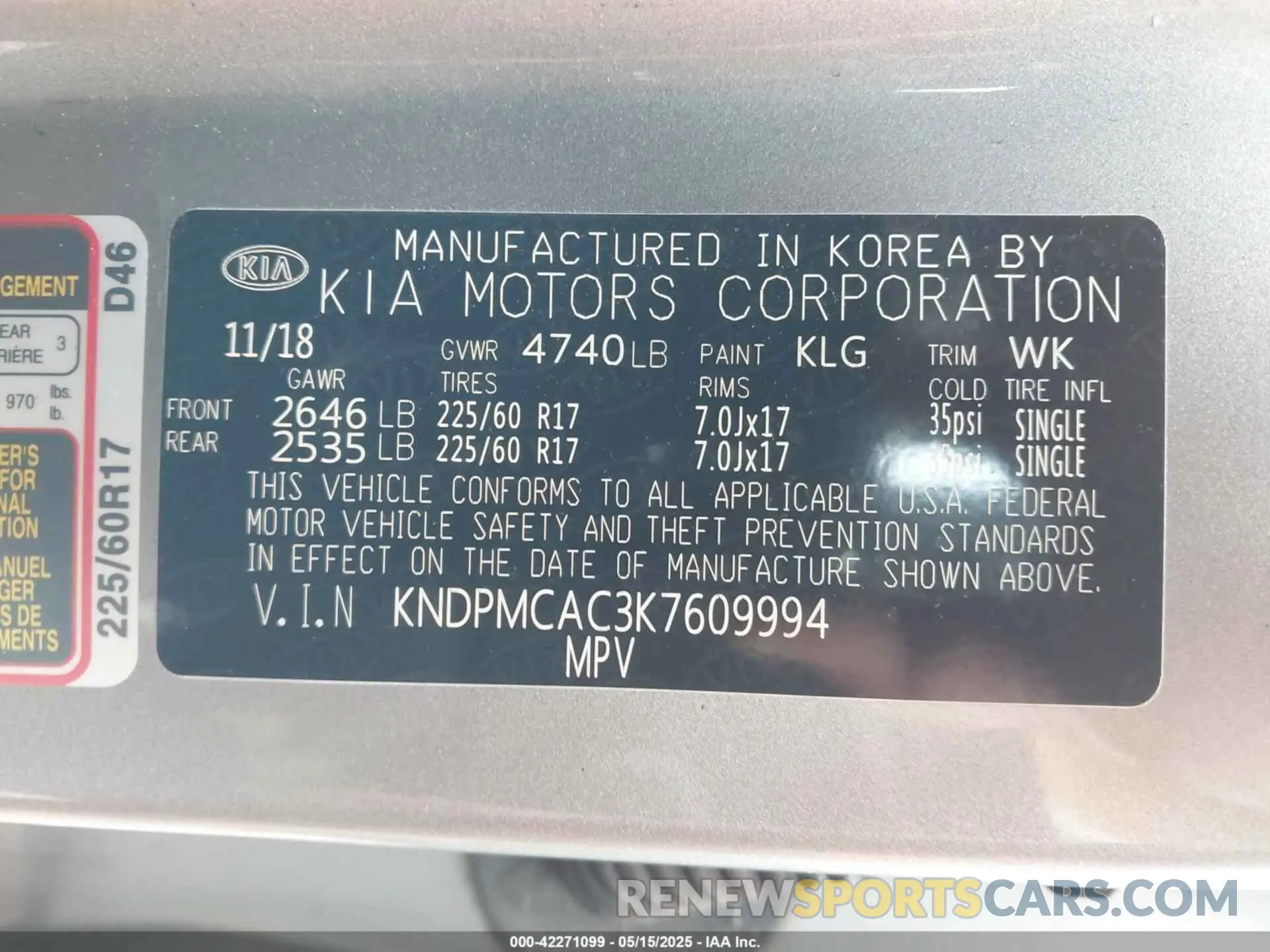 9 Photograph of a damaged car KNDPMCAC3K7609994 KIA SPORTAGE 2019