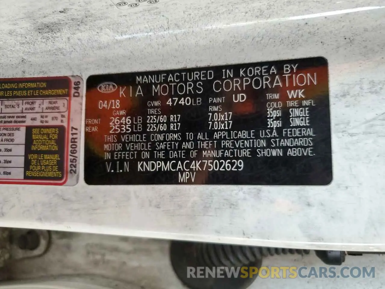 13 Photograph of a damaged car KNDPMCAC4K7502629 KIA SPORTAGE 2019