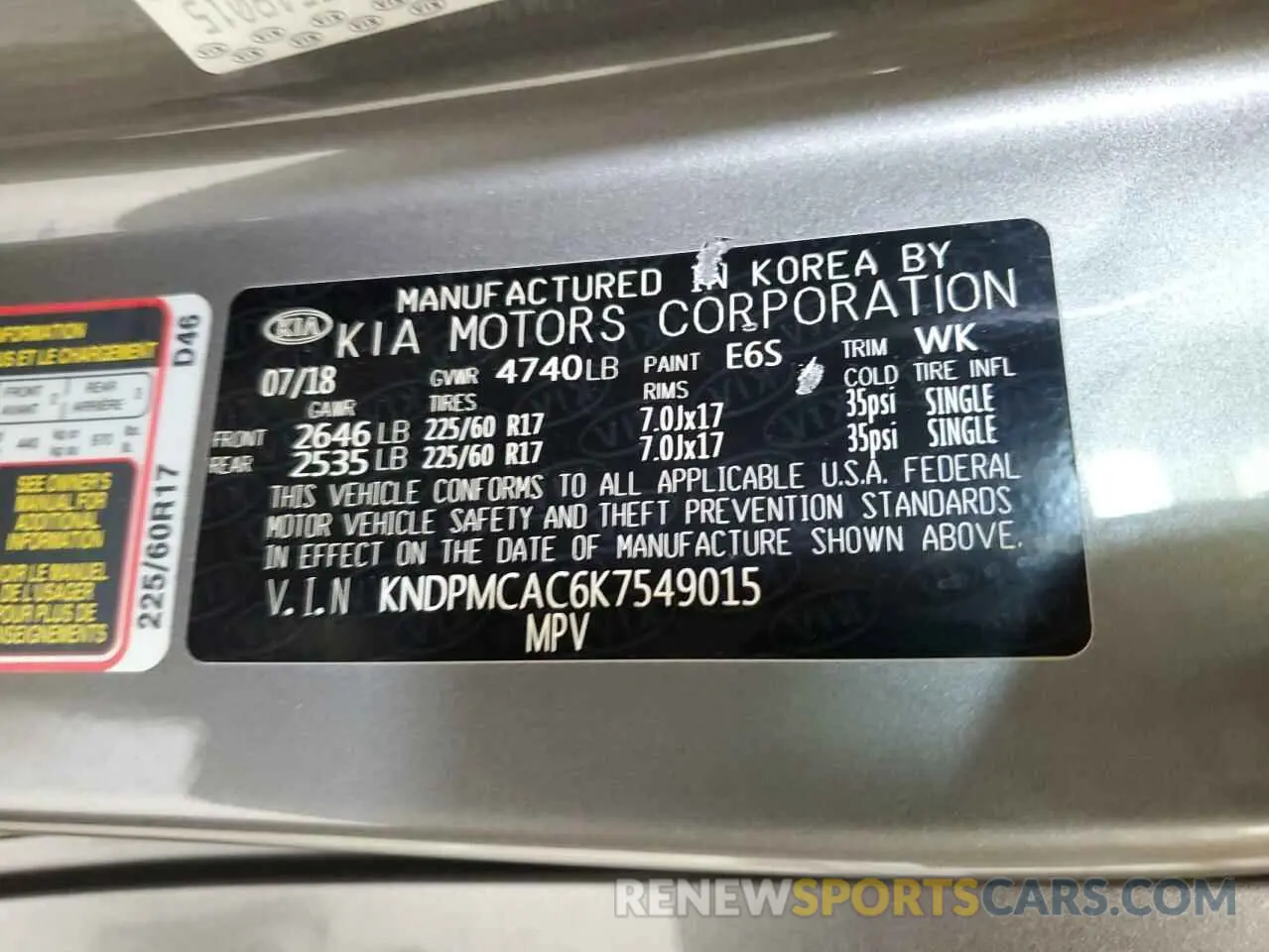 14 Photograph of a damaged car KNDPMCAC6K7549015 KIA SPORTAGE 2019