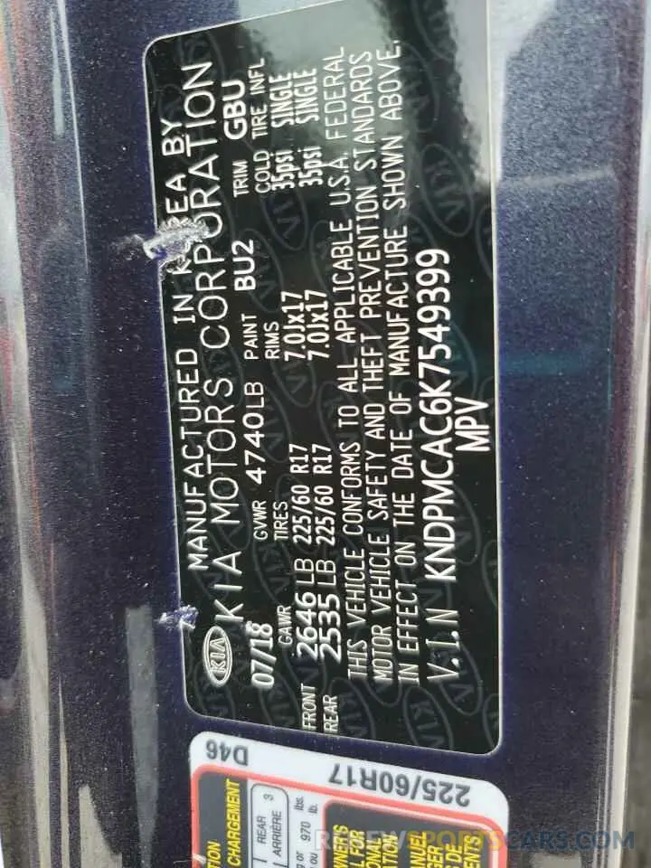 13 Photograph of a damaged car KNDPMCAC6K7549399 KIA SPORTAGE 2019